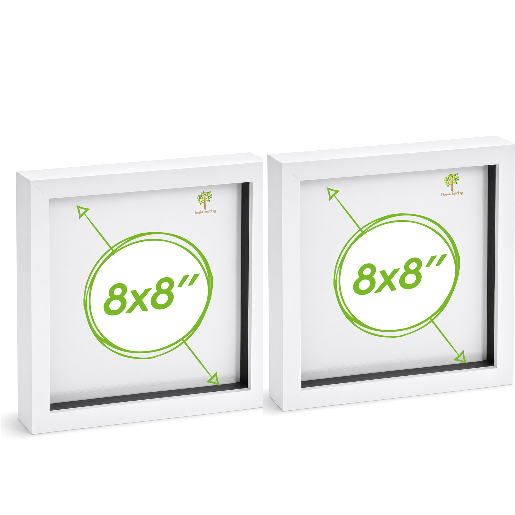 Nicola Spring 8 x 8" 3D Box Photo Frames with 6 x 6" Ivory Mount (2x) - White
