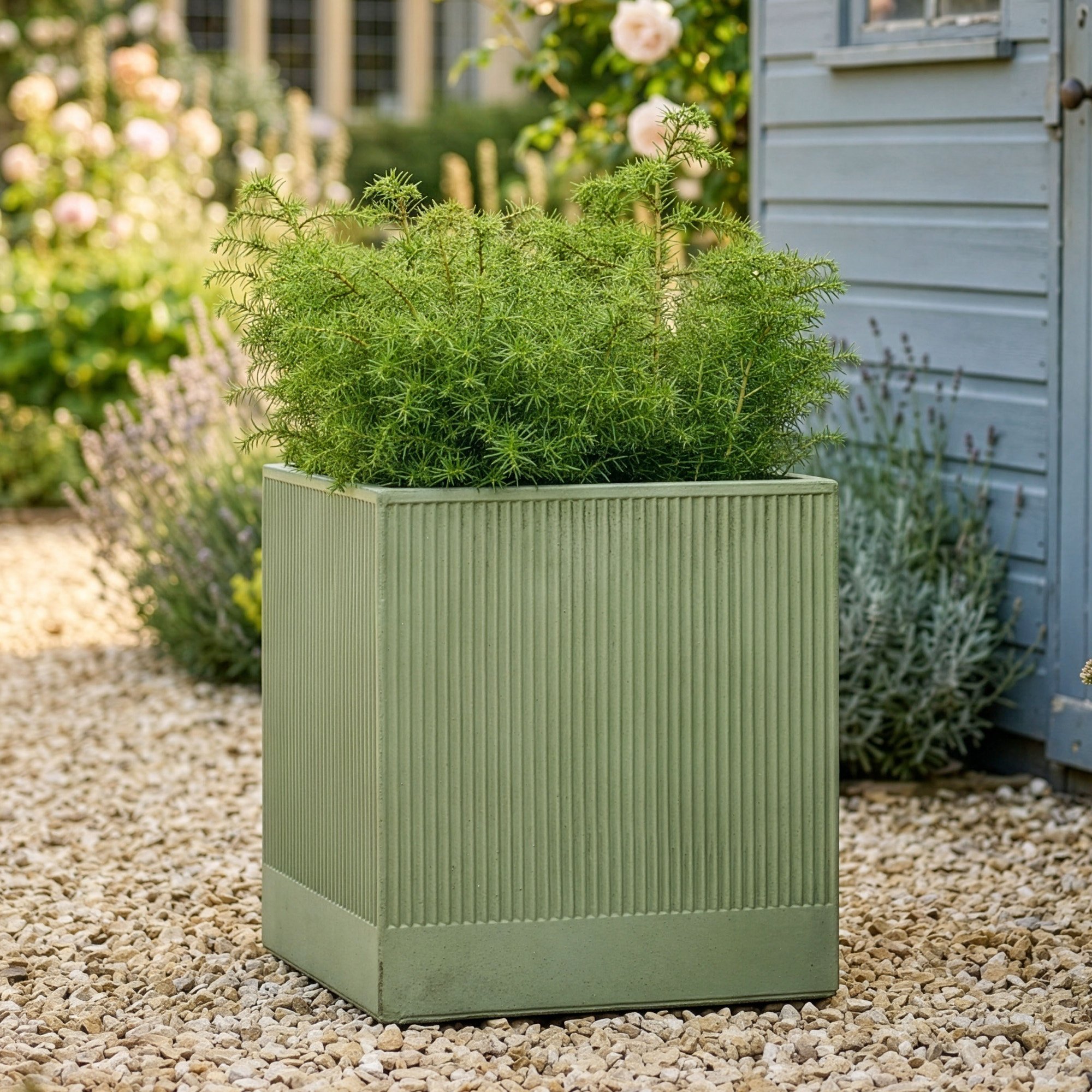 Dibor Large Fibre Clay Outdoor Garden Planter – Sage Green