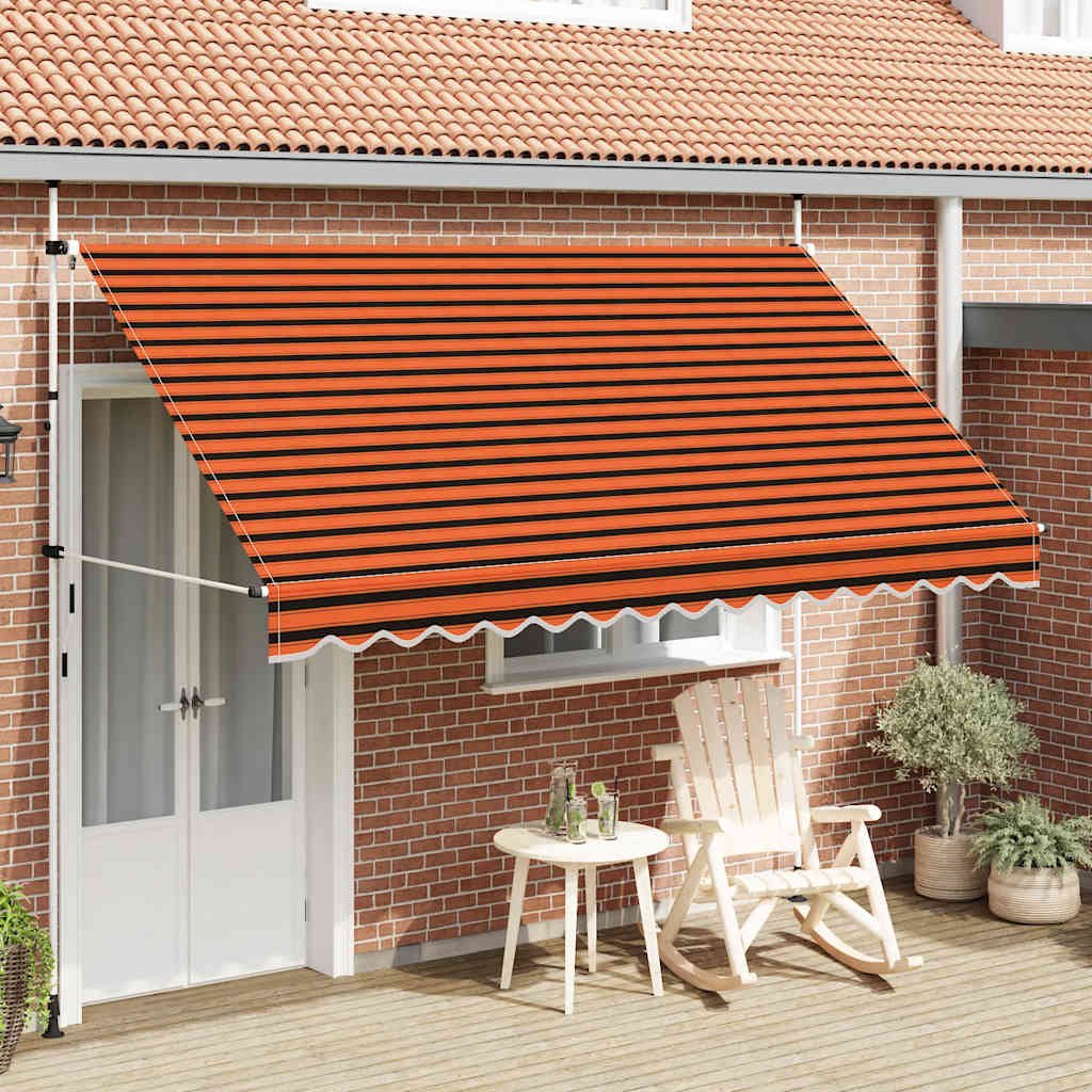 Walplus Manual Polyester Retractable Awning - Orange and Brown - 350 x 120 cm