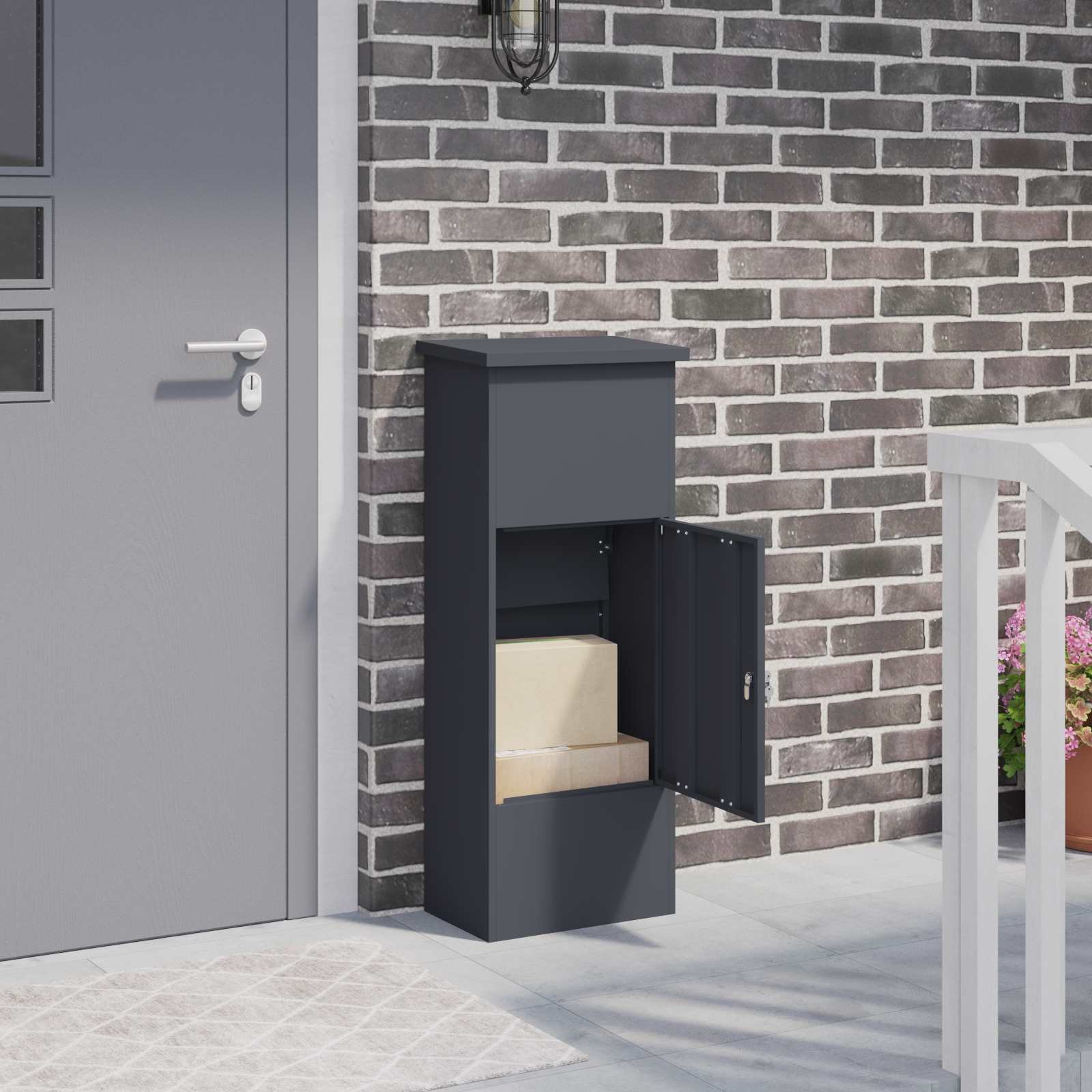 Walplus Steel Parcel Drop Box with Door - Anthracite - 44.5 x 29 x 110.5 cm