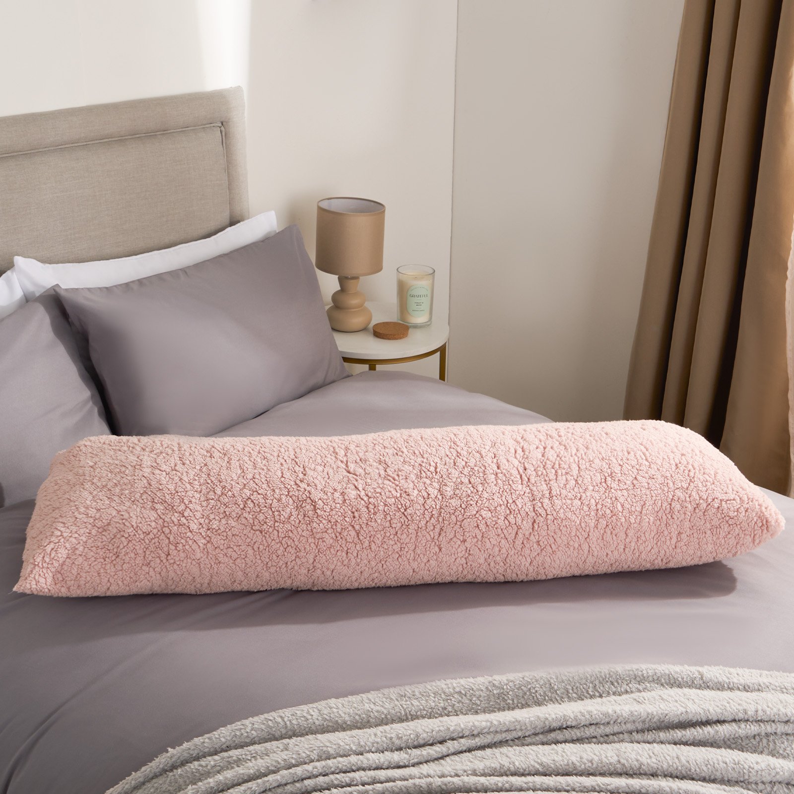 OHS Teddy Fleece Bolster Pillow - Blush