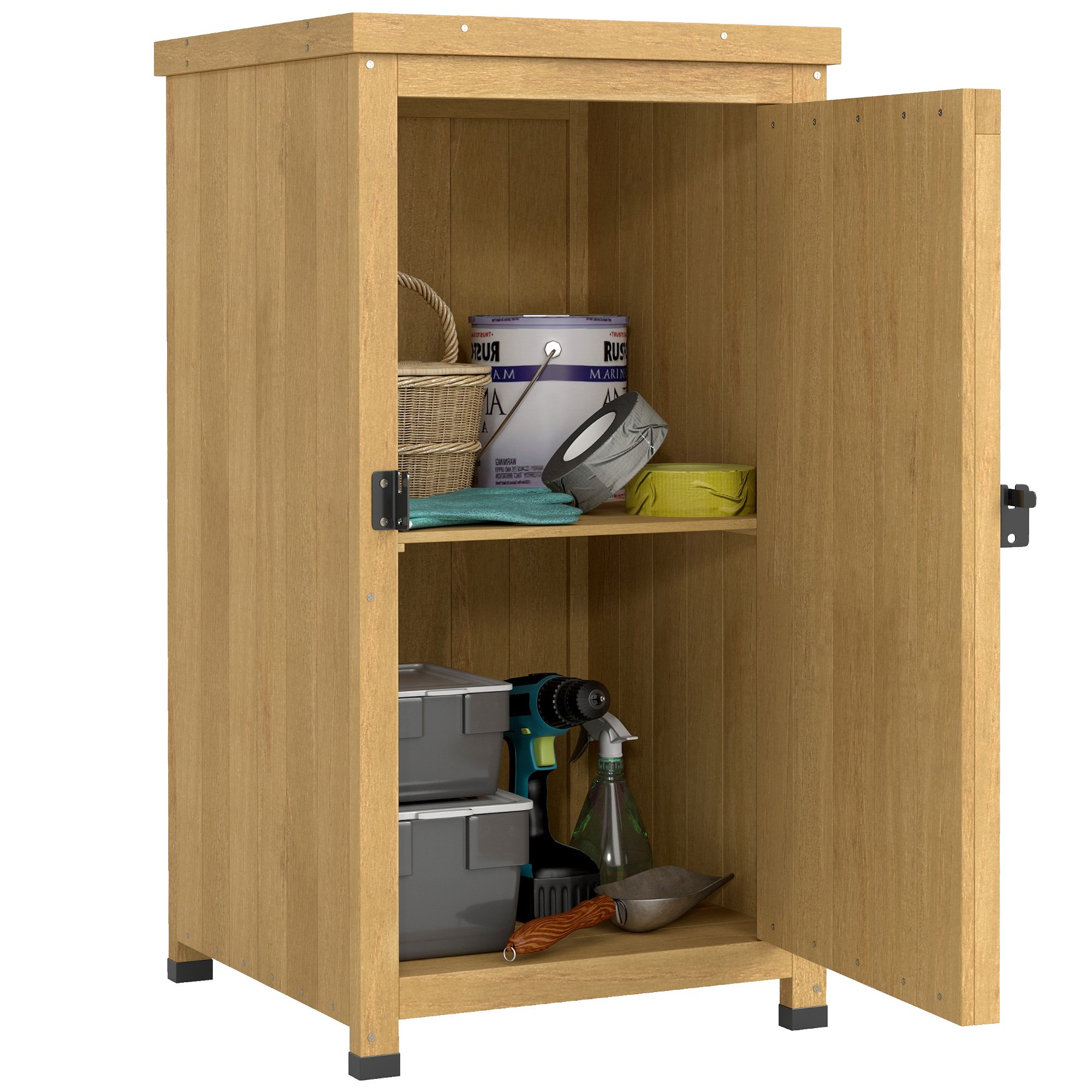 Outsunny Wooden Garden Shed with Galvanised Top and Shelf - Light Brown