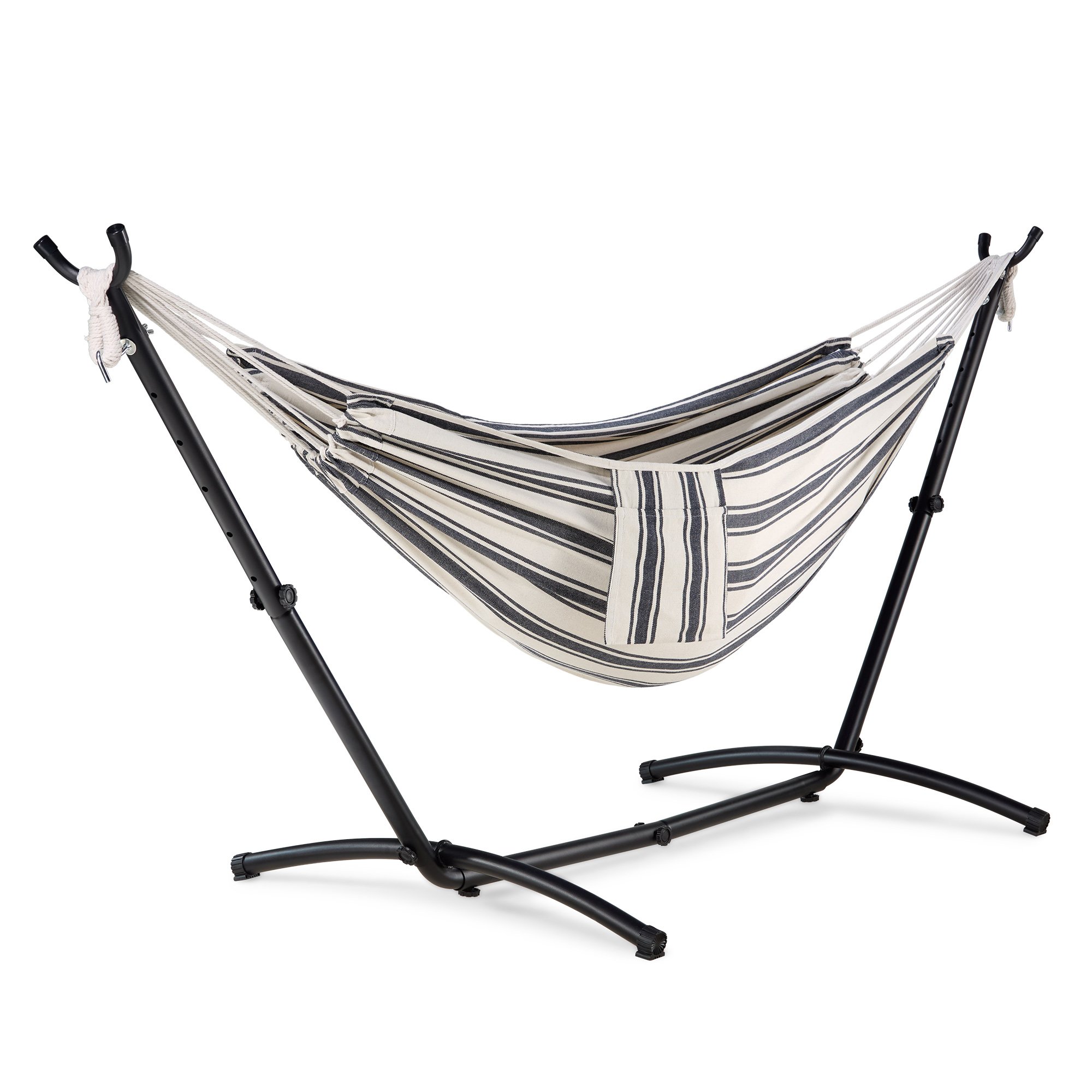 Vonhaus Ibiza Stripe 2 Person Hammock with Stand - Blue and White