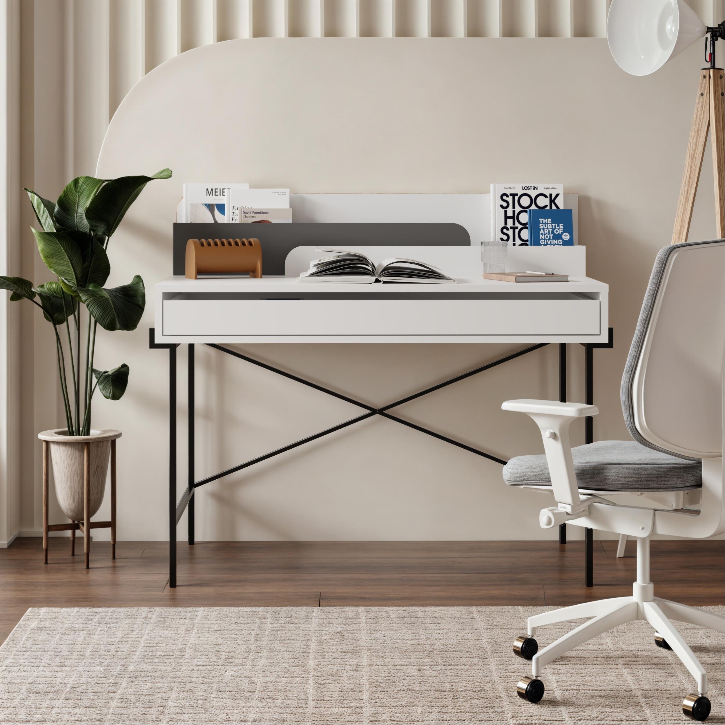 Decortie Leila Writing Desk With Drawer - White Anthracite Grey