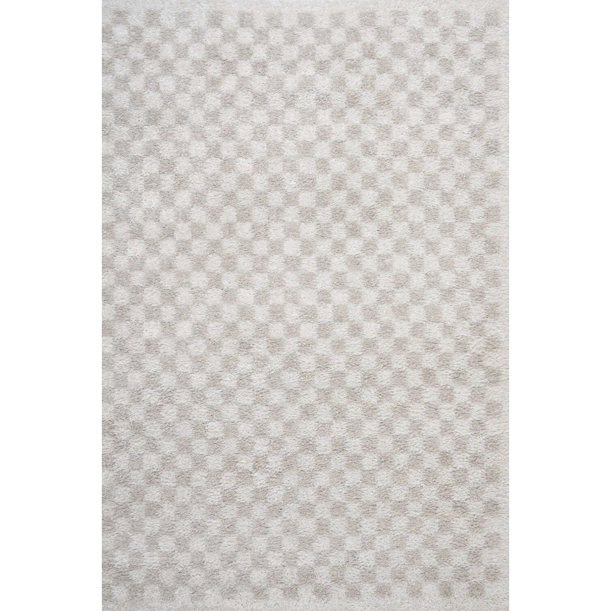 The Rugs Beige Moodi Chequered Shaggy Rug - 80 x 150cm