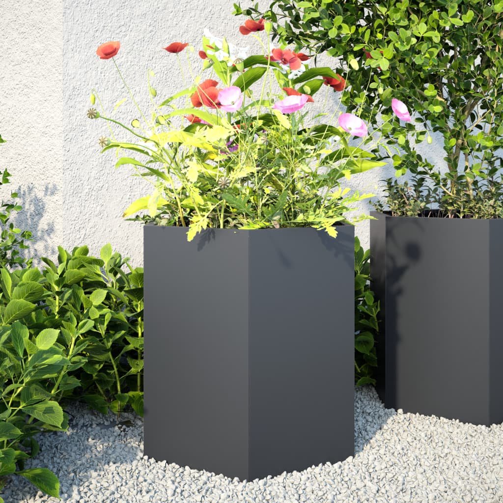 Walplus Pack of 2 Steel Garden Planter - Anthracite - 46 x 40 x 45 cm