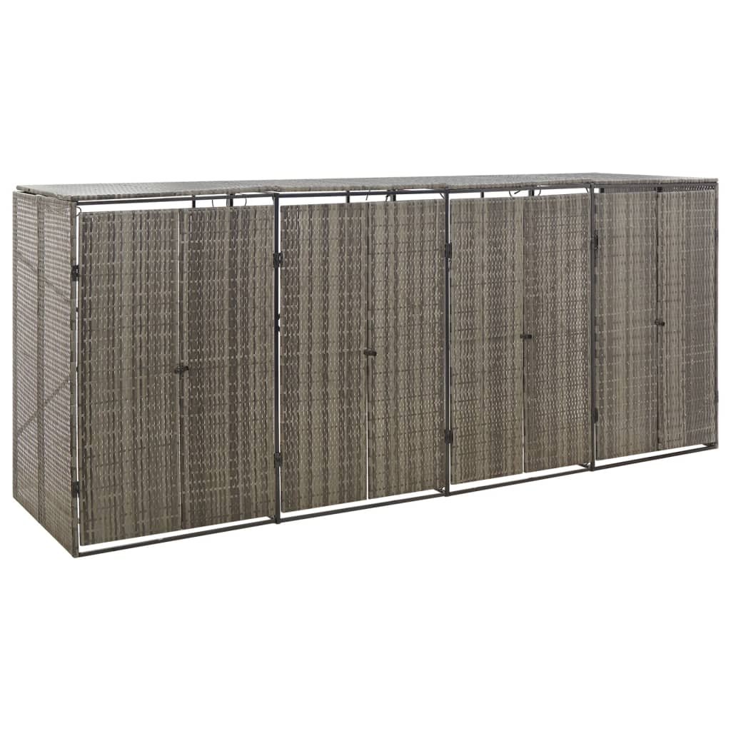 Walplus Quadruple Poly Rattan Wheelie Bin Store - Grey - 274 x 80 x 117 cm