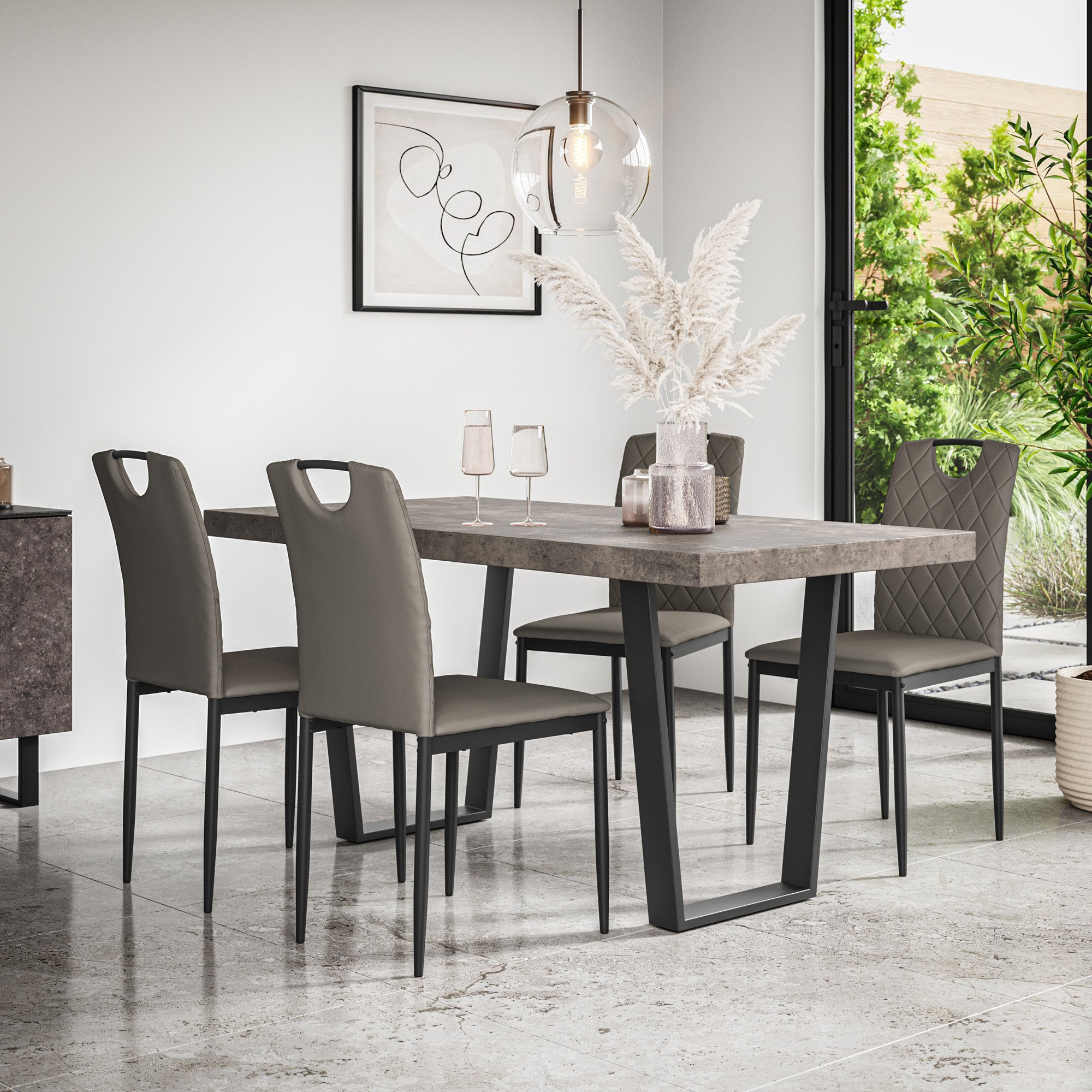Furniture Online Aria Monza Concrete Effect Dining Table & 4 Grey Chairs