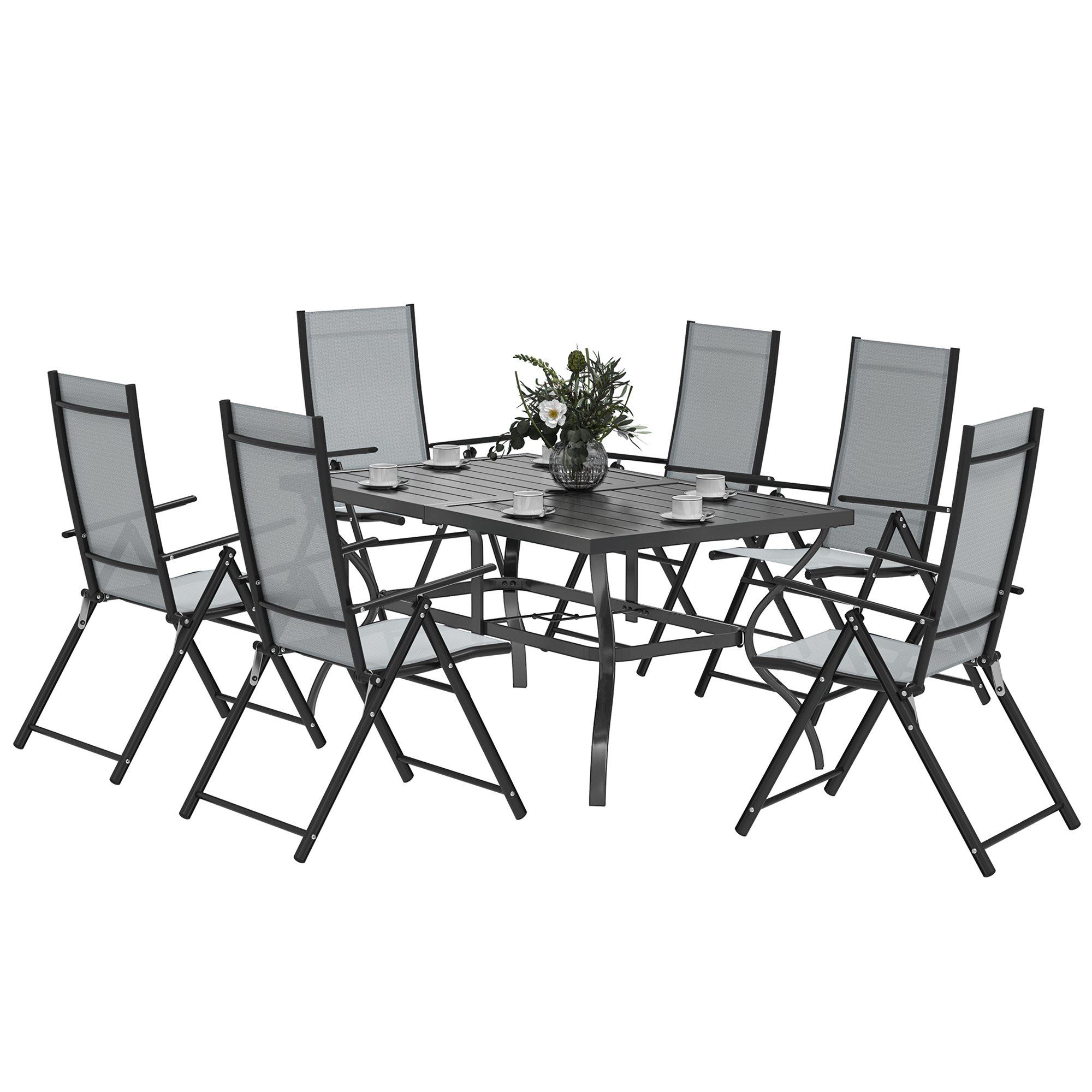Outsunny 6 Seater Metal Foldable Garden Dining Set - Grey
