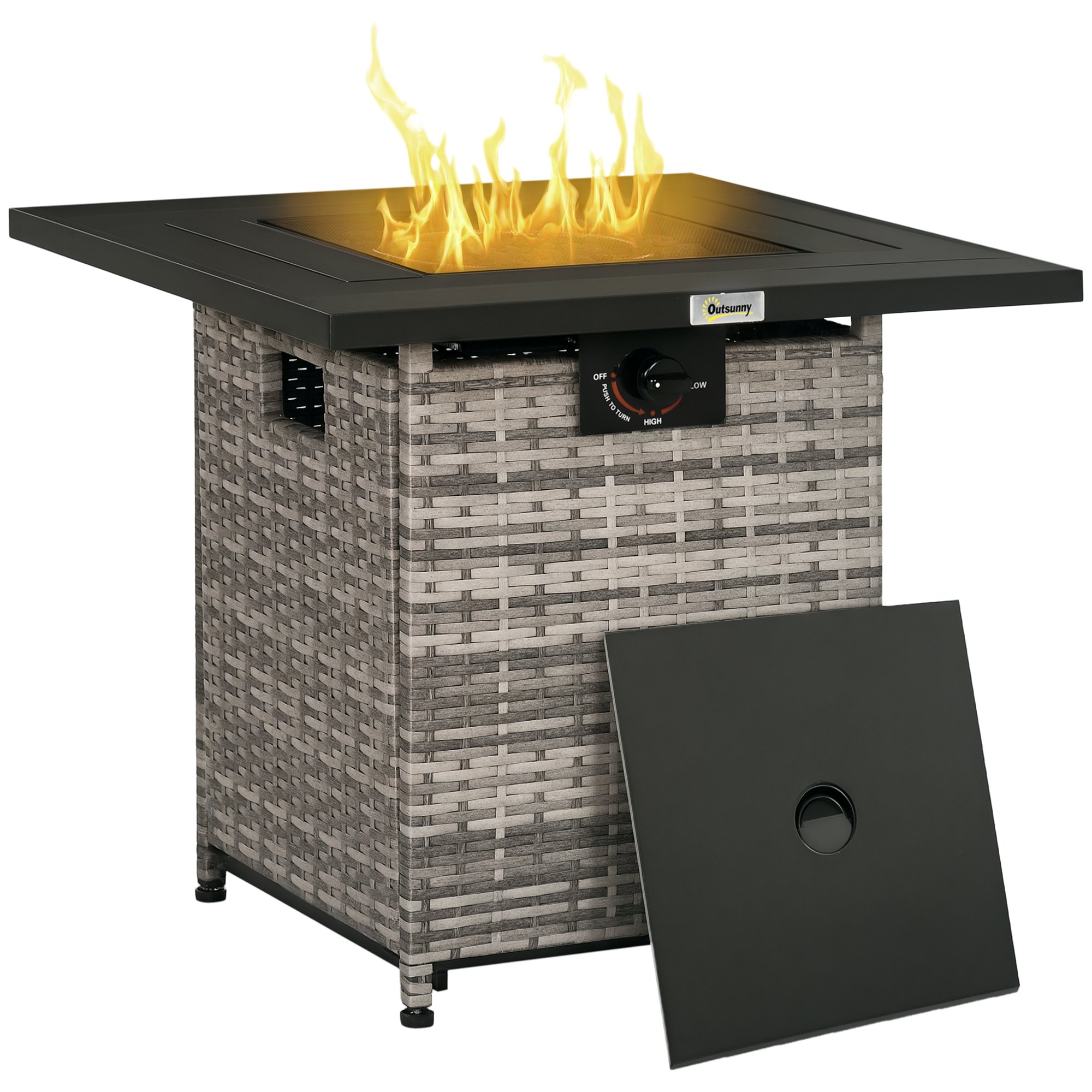 Outsunny PE Rattan Garden Fire Pit with Rain Cover - Grey