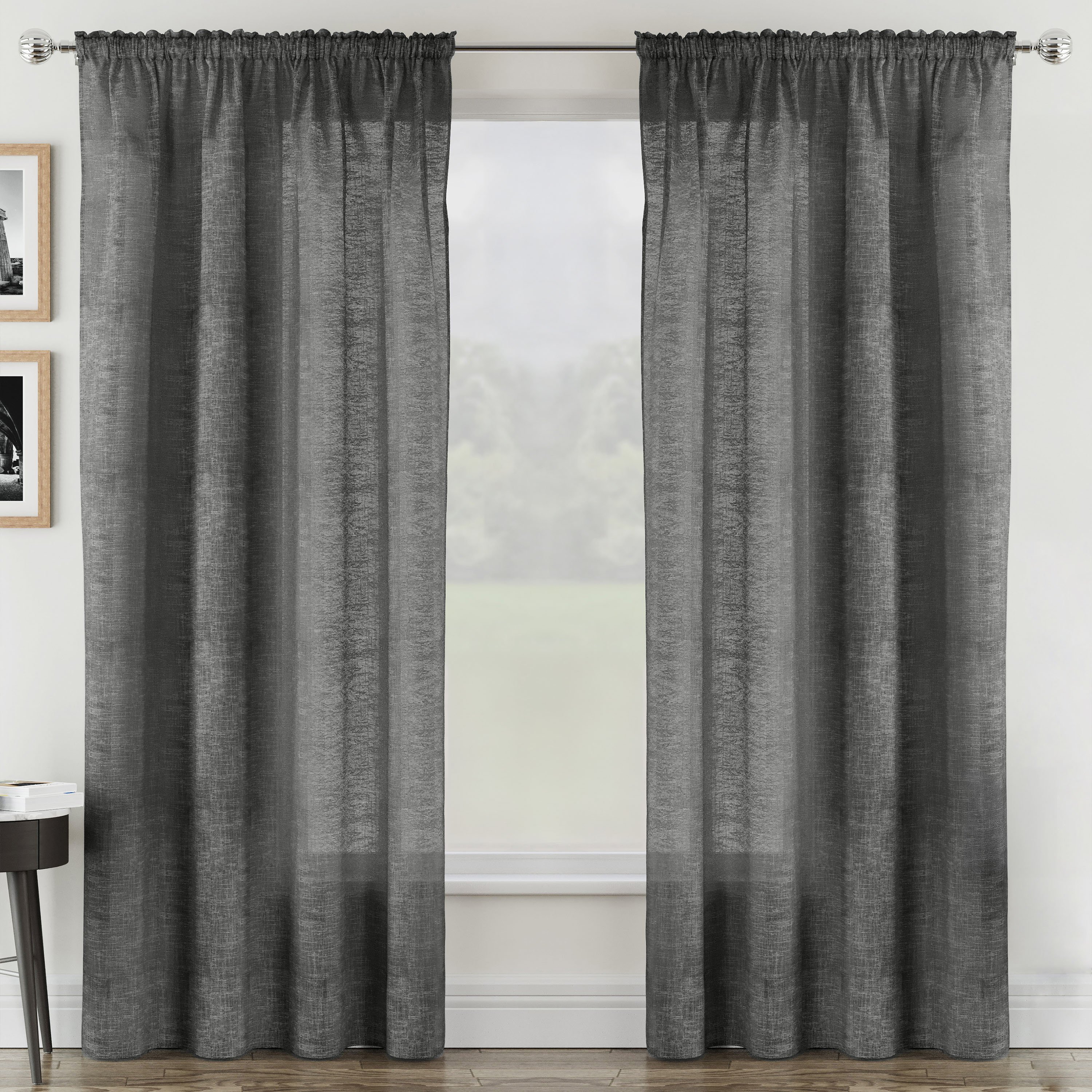 Tyrone Textiles Sorrento Rod Pocket Sheer Voile Panel Set - 140 x 229cm - Black