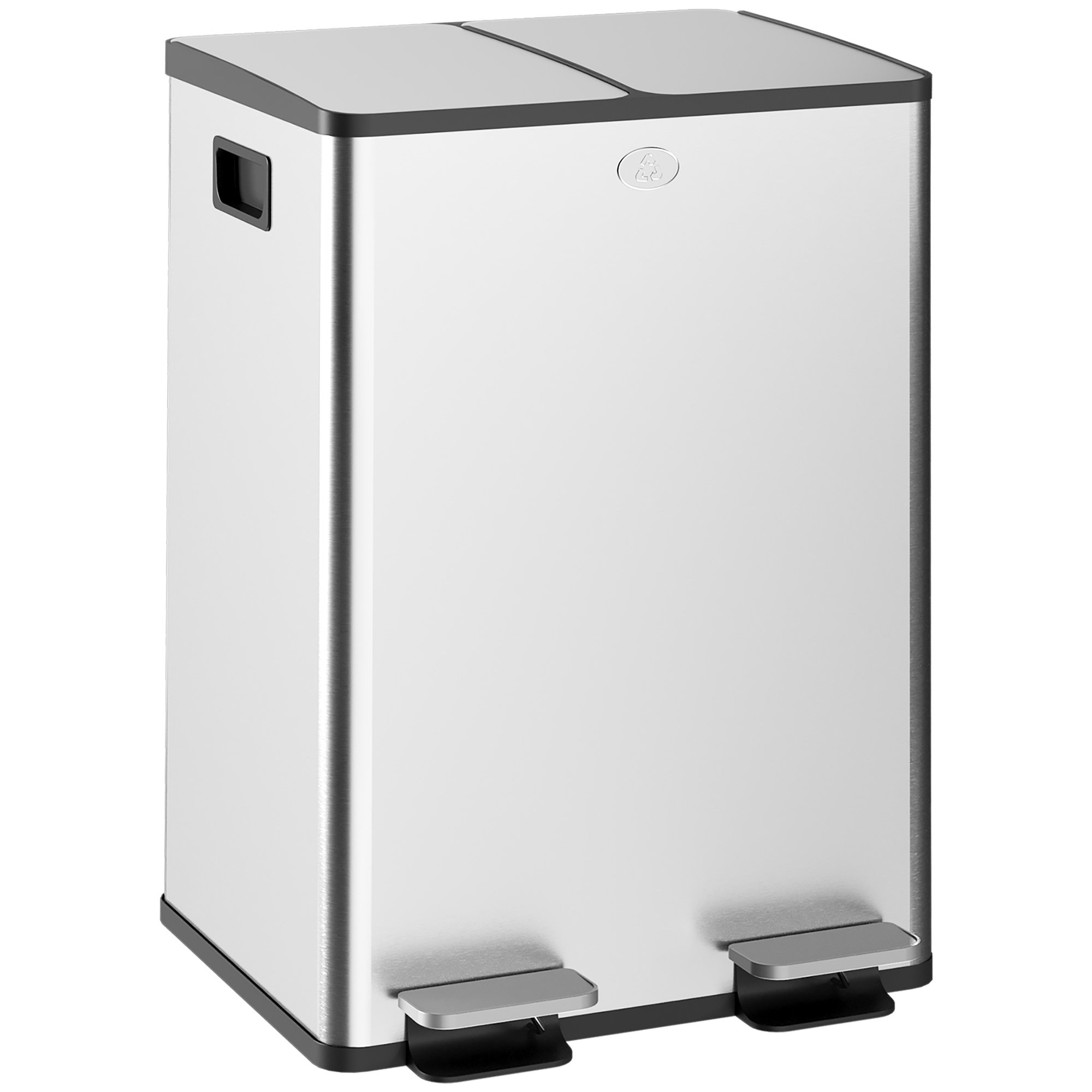 HOMCOM 56L Stainless Steel Dual Kitchen Bin with Inner Buckets- Silver