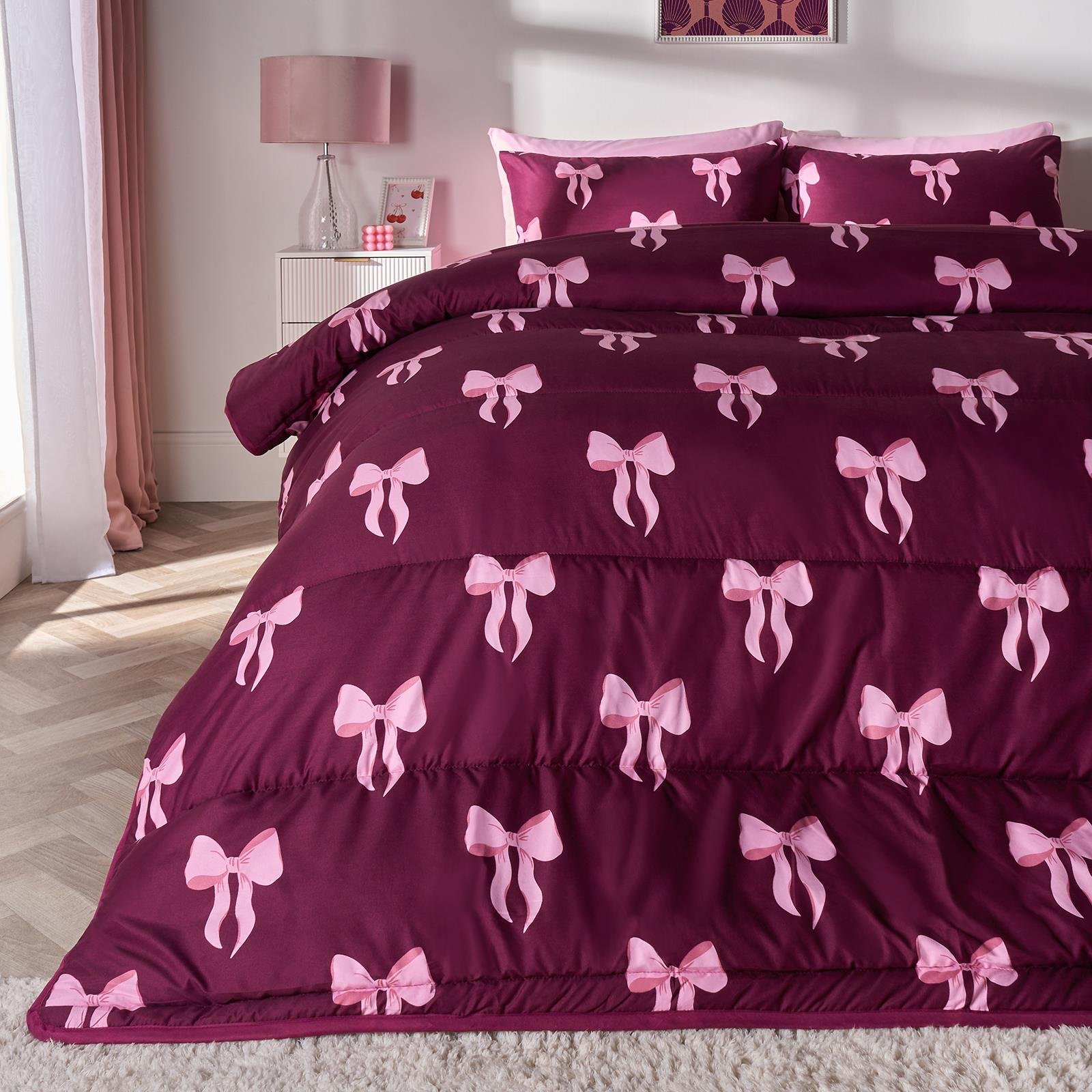 OHS Bows 10.5 Tog Coverless Duvet Set Bedding Burgundy - Single