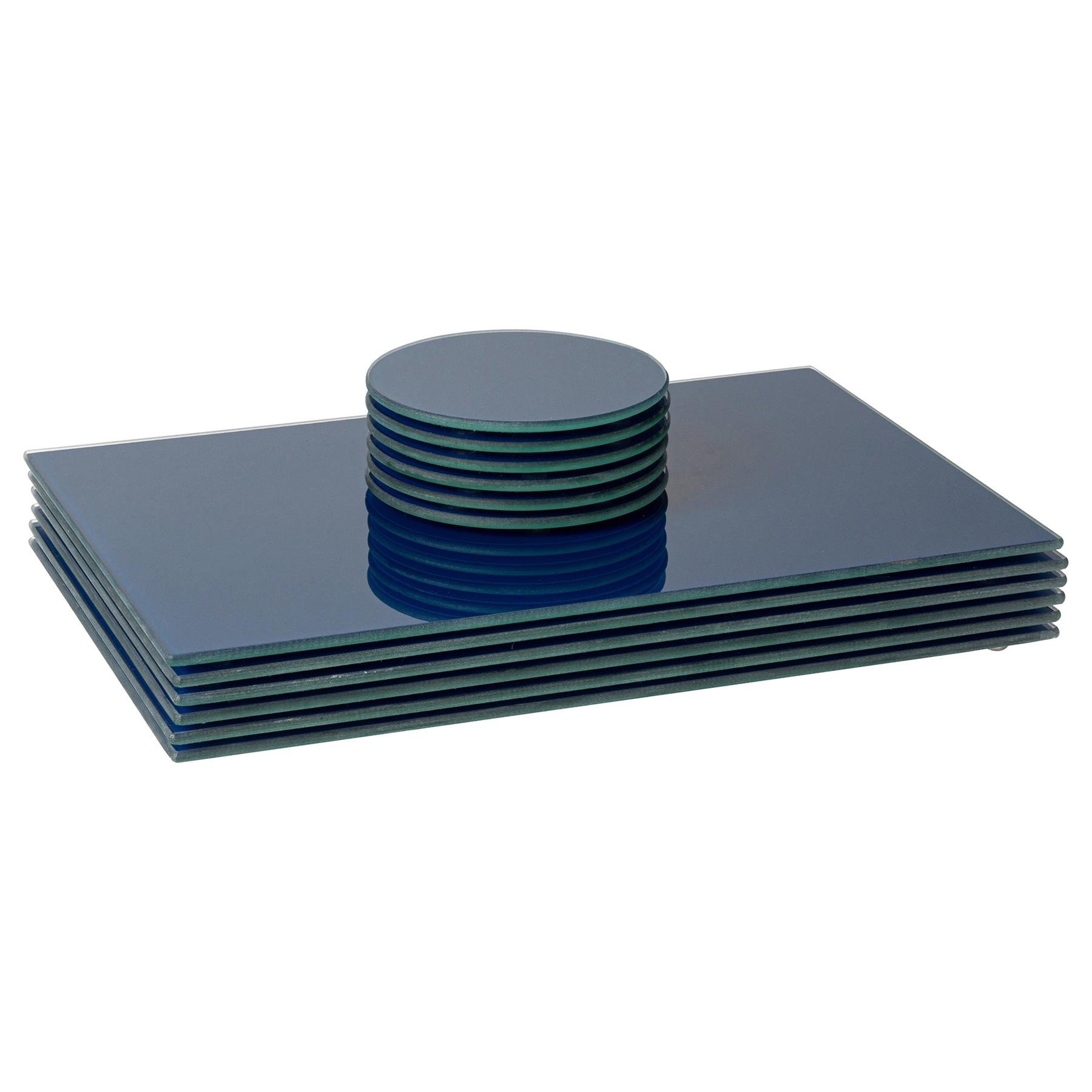 Harbour Housewares 12 Piece Glass Placemats & Square Coasters Set - Blue