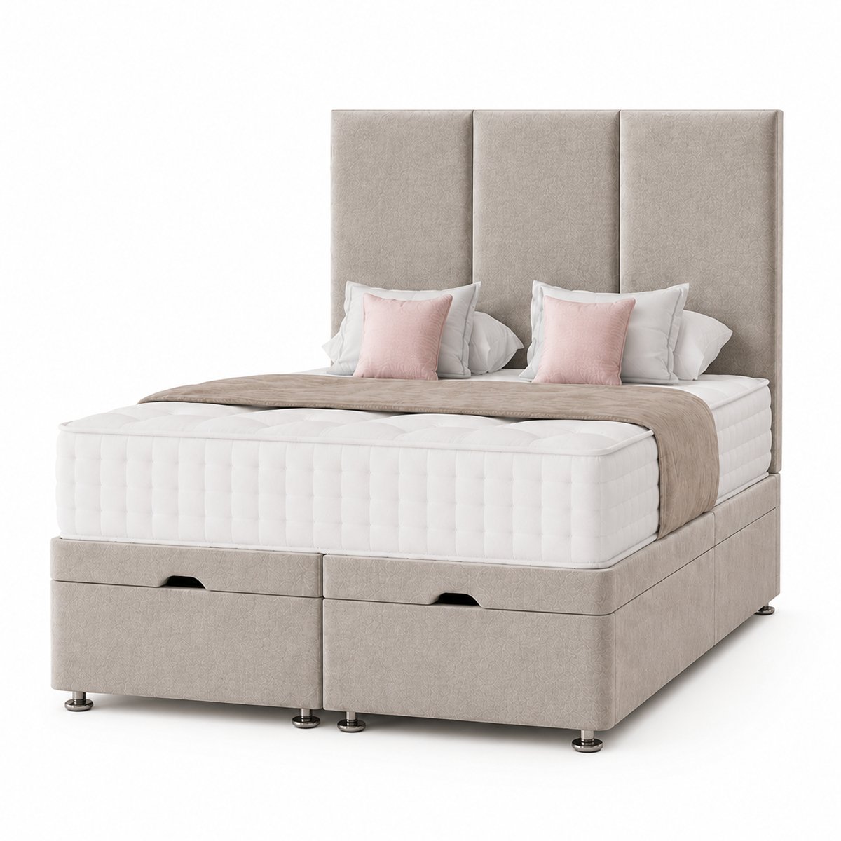 Comfy Deluxe 4ft Small Double End‑lift Ottoman Plush Storage Bed Set - Coffee