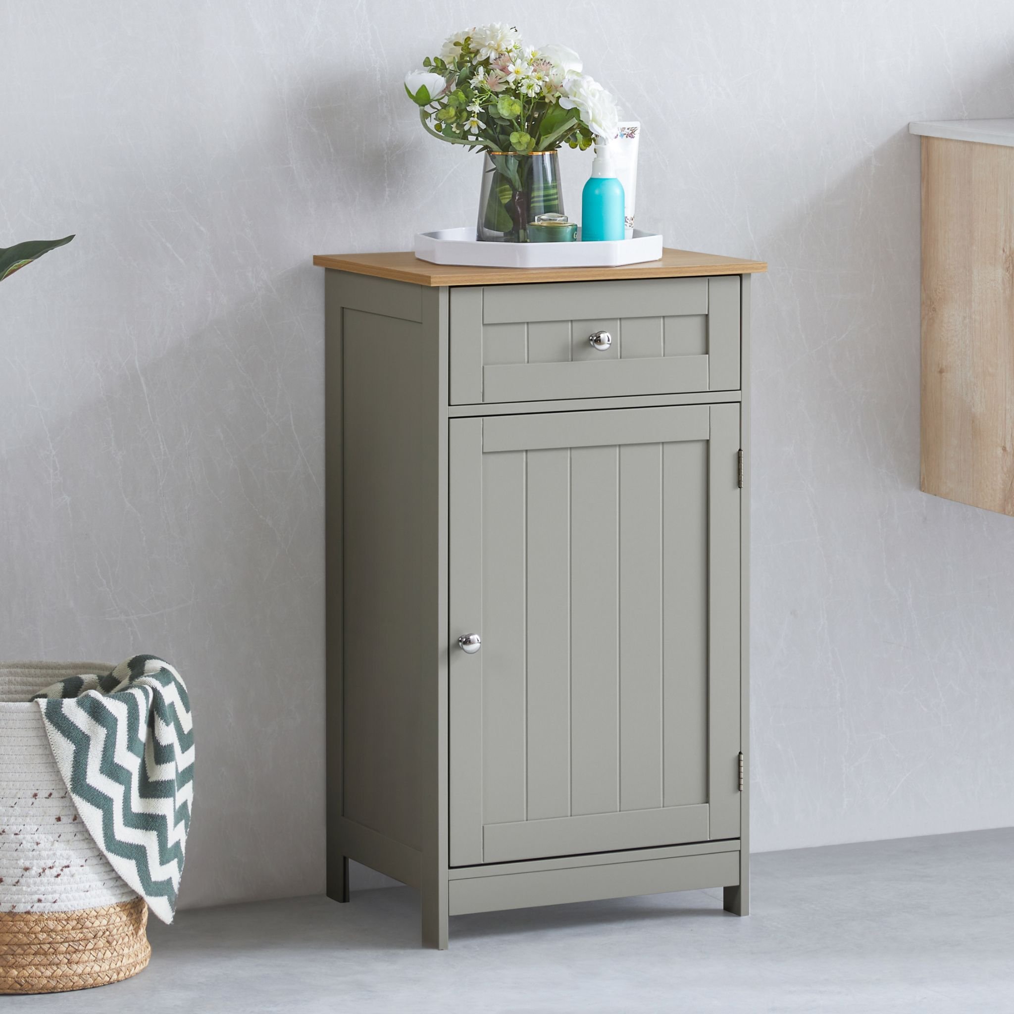Bath Vida Priano 1 Door 1 Drawer Freestanding Cabinet - Grey and Oak