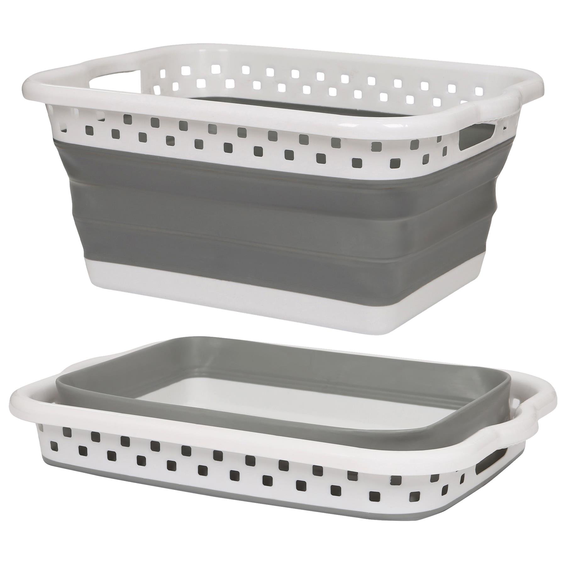 Harbour Housewares Collapsible Laundry Basket - 42L - White/Grey