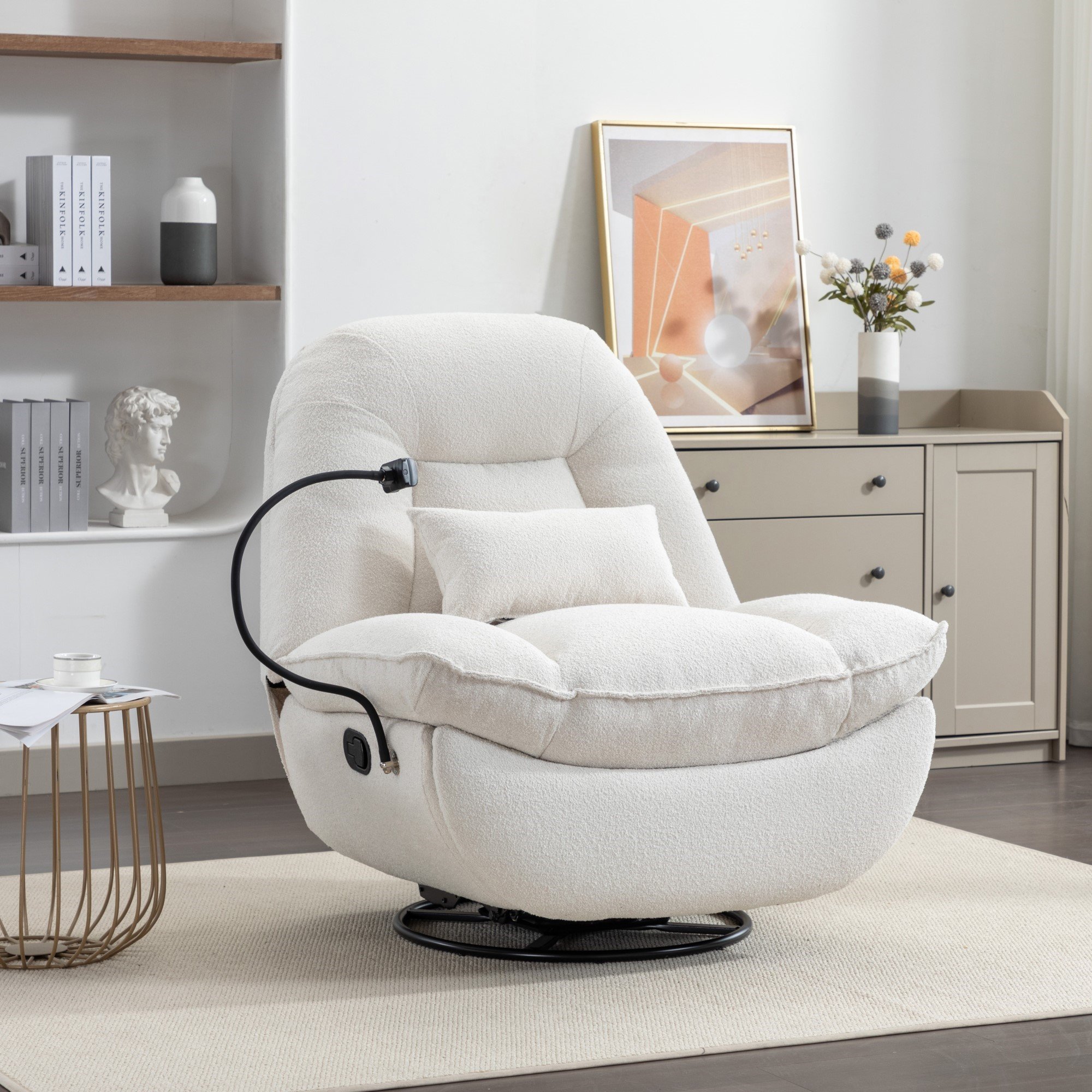 Artemis Home Fallon Boucle Fabric Swivel Recliner Chair Phone Holder - Cream