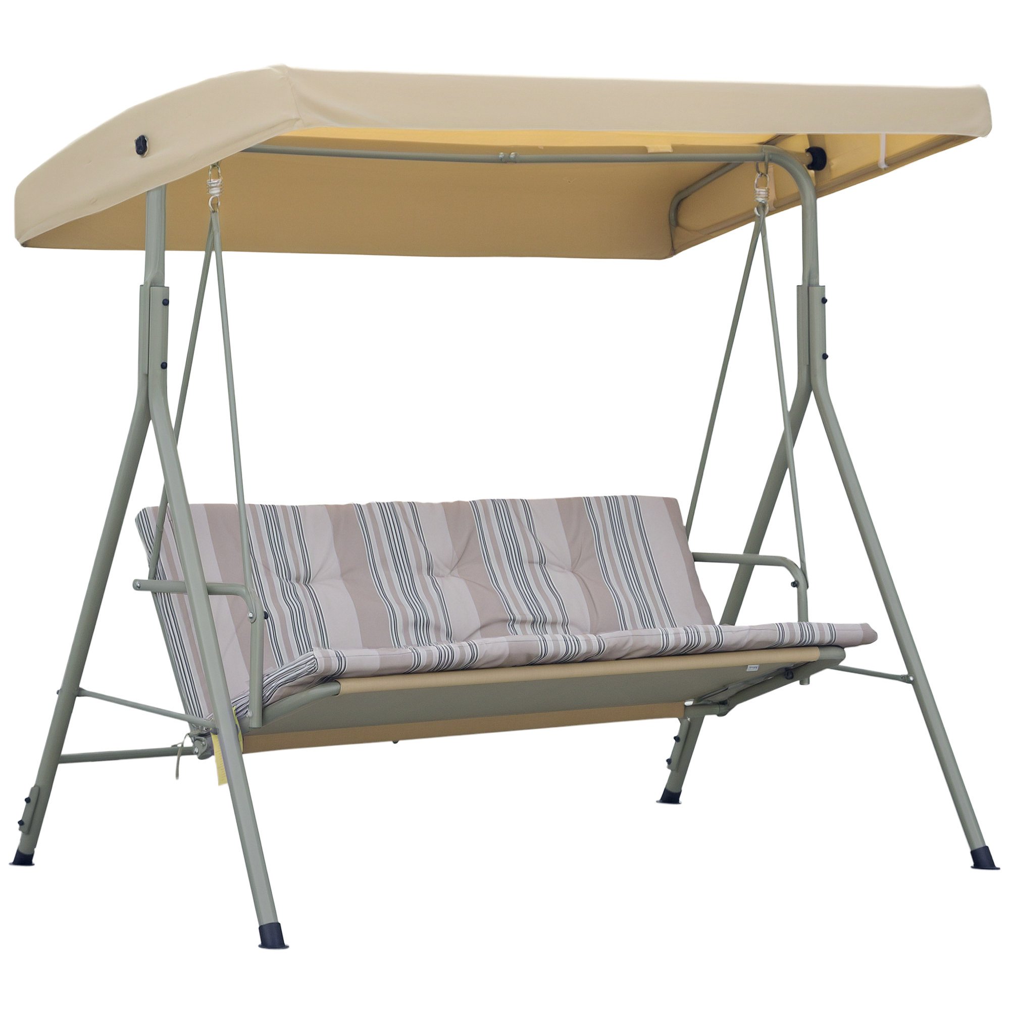 Outsunny 3 Seater Garden Swing Chair with Tilting Canopy & Cushions - Brown