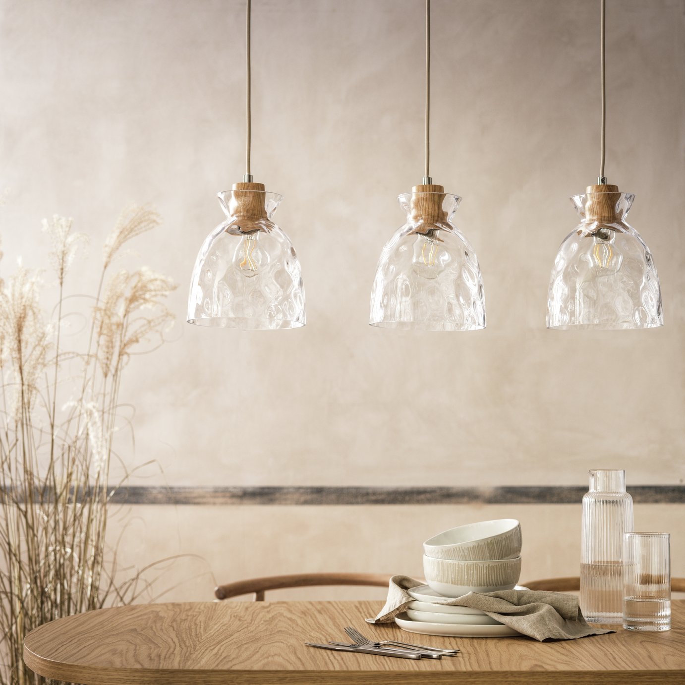 Habitat Vanern Dimple Glass Bar Pendant Light - Clear