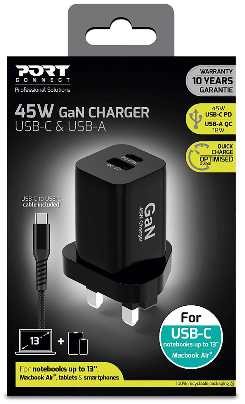 Port Connect 45W GaN Type C UK Power Supply