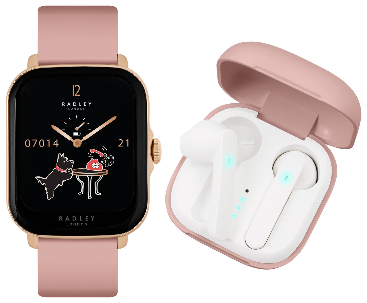 Radley Pink Strap Smart Watch and Wireless Earbud Set