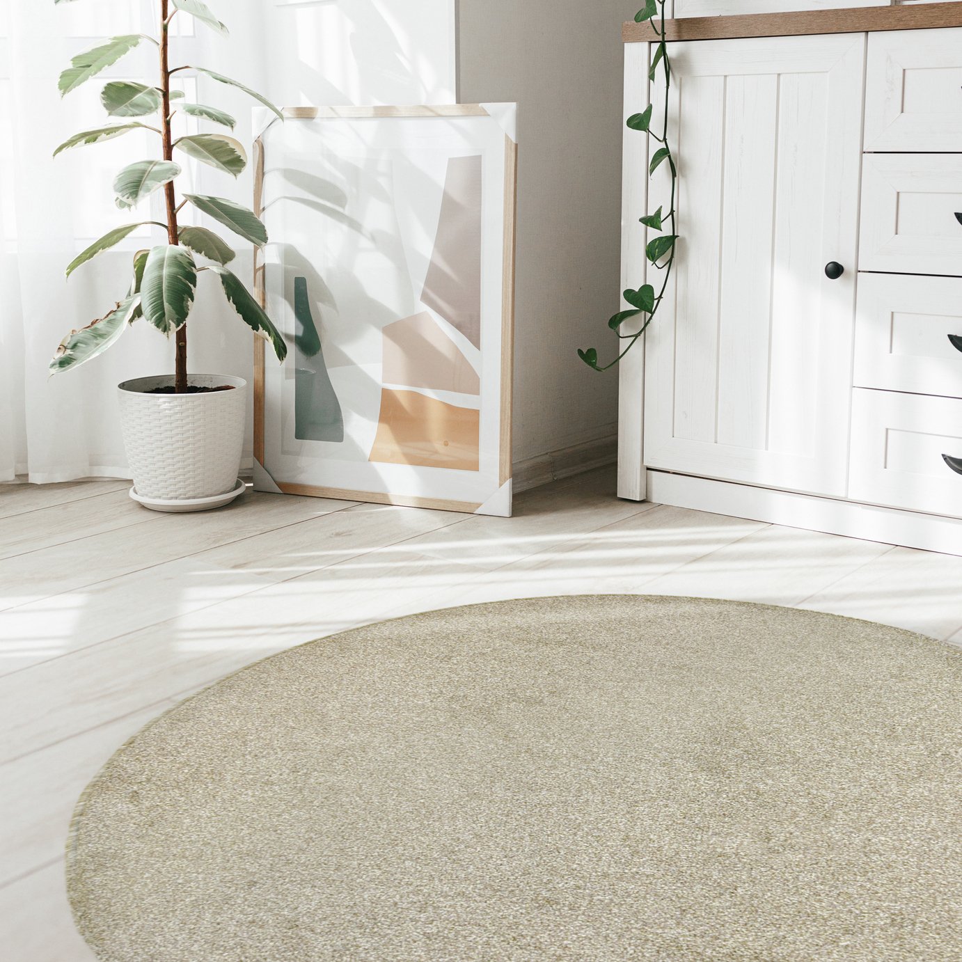 Homemaker Relay Plain Natural Round Rug - 133cm