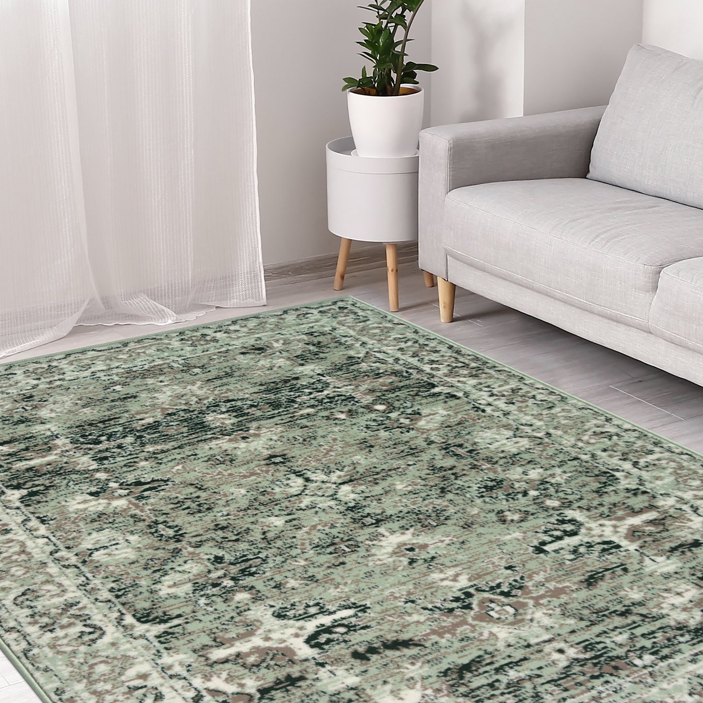 Homemaker Traditional Sage Green Short Pile Rug - 200x290cm