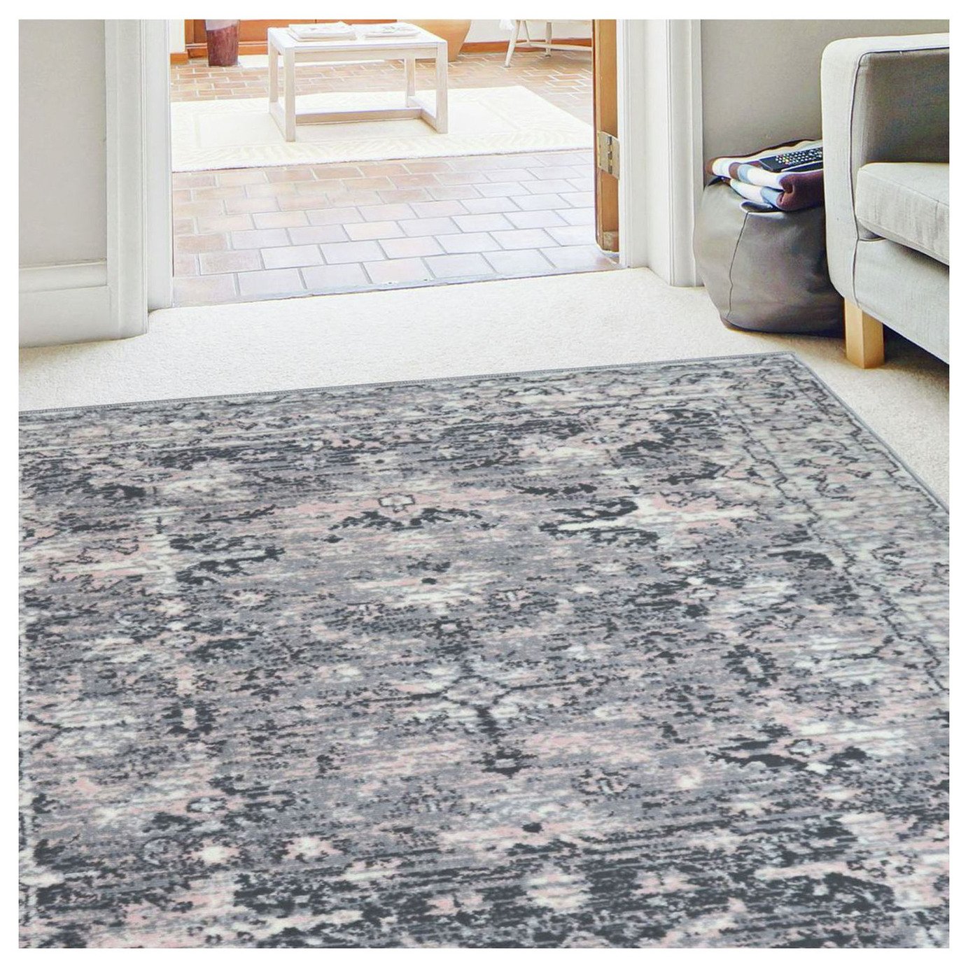 Homemaker Traditional Grey Blush Short Pile Rug - 200x290cm