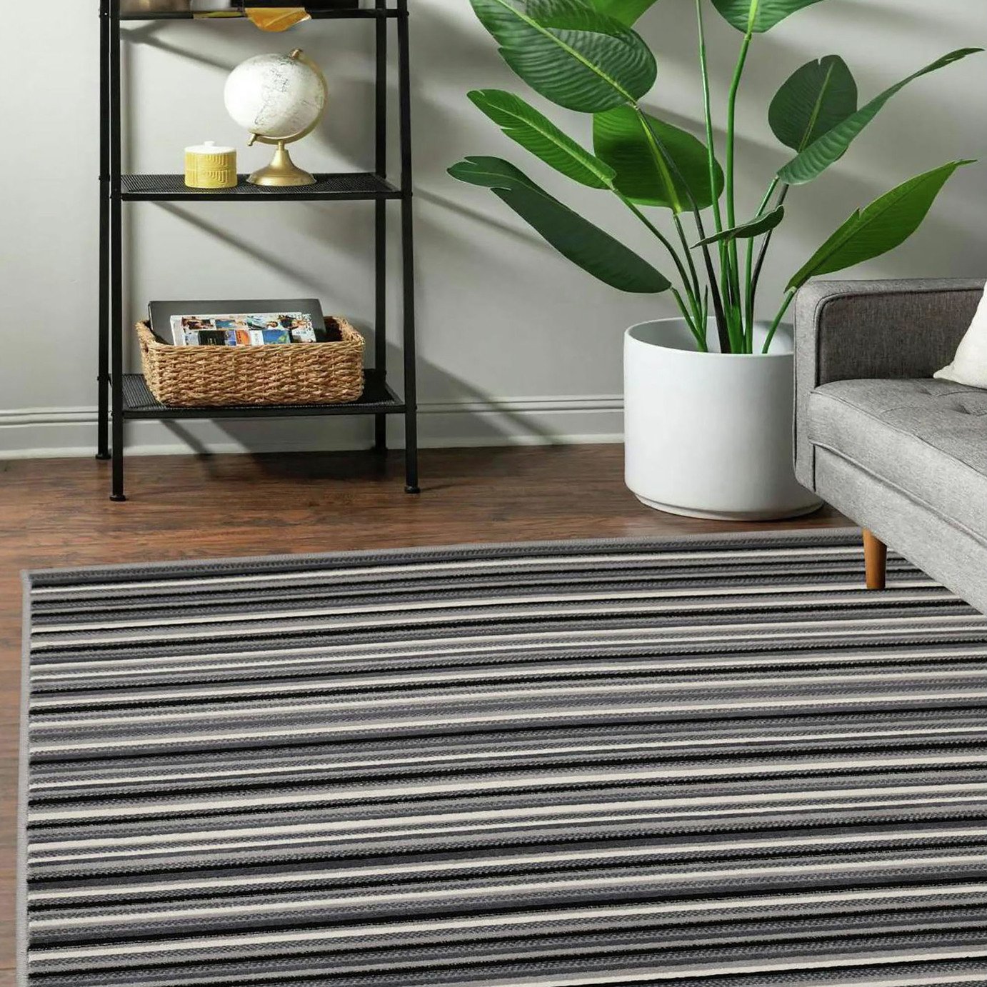 Homemaker Maestro Skinny Stripe Grey Cut Pile Rug -160x230cm