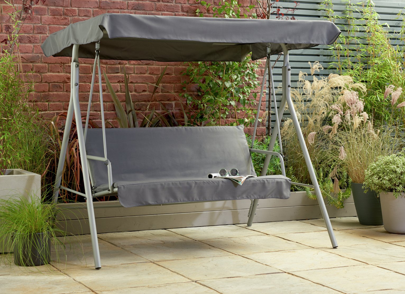 Argos Home 3 Seater Metal Garden Swing Chair - Grey