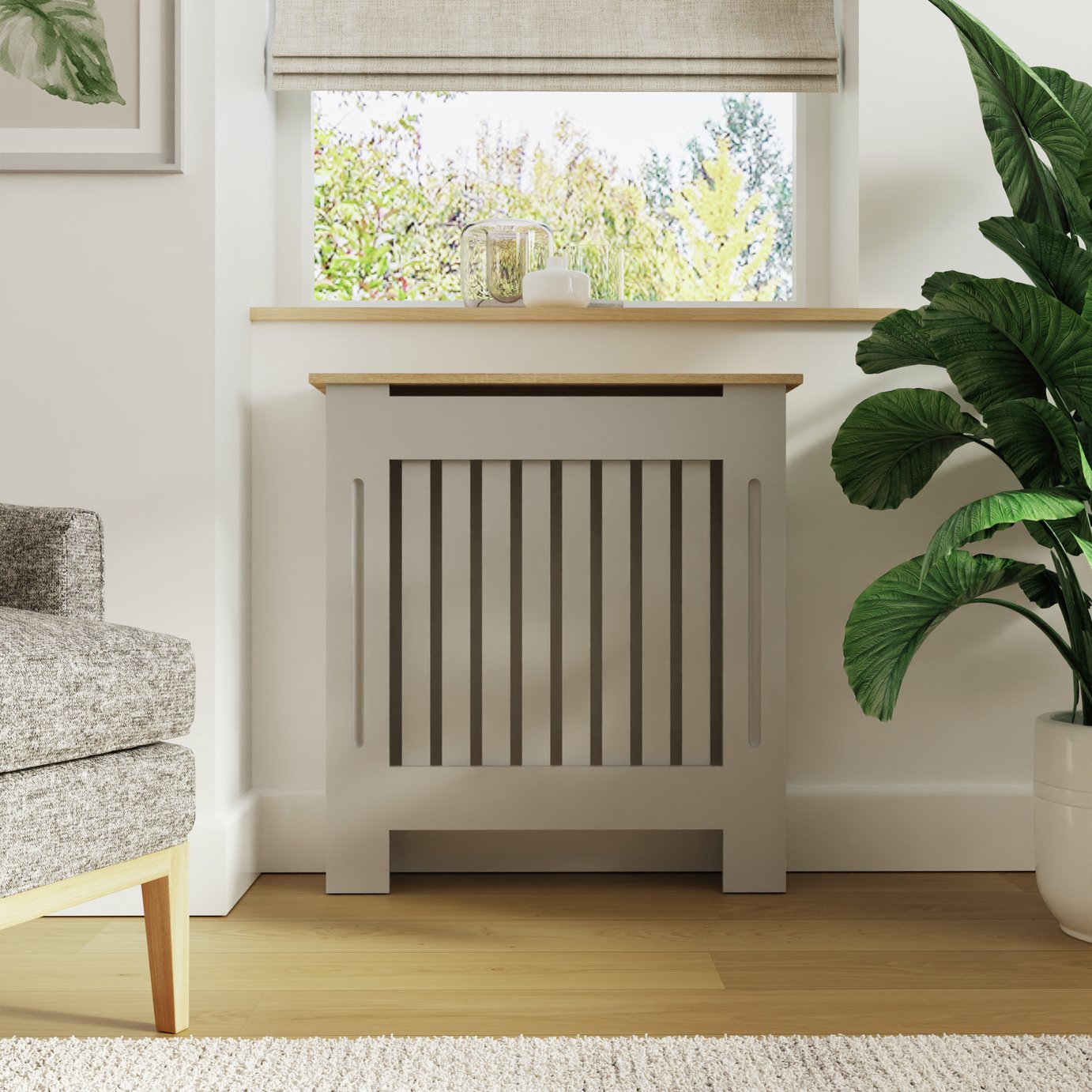 GFW Longslow Small Radiator Cover - Grey & Oak