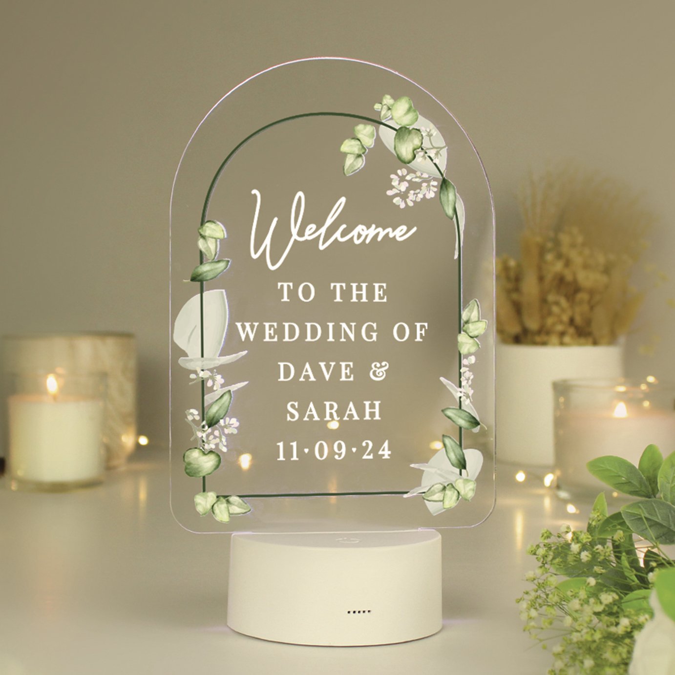 Personalised Message Botanical Wedding Light