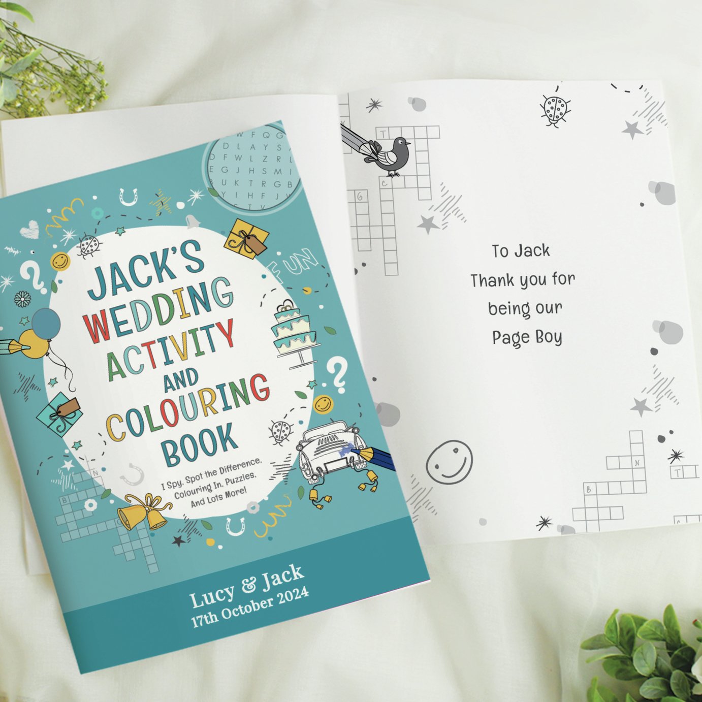 Personalised Message Blue Wedding Activity Book