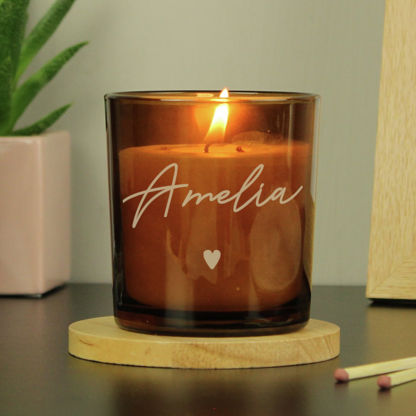 Personalised Message Amber Glass Candle - Vanilla