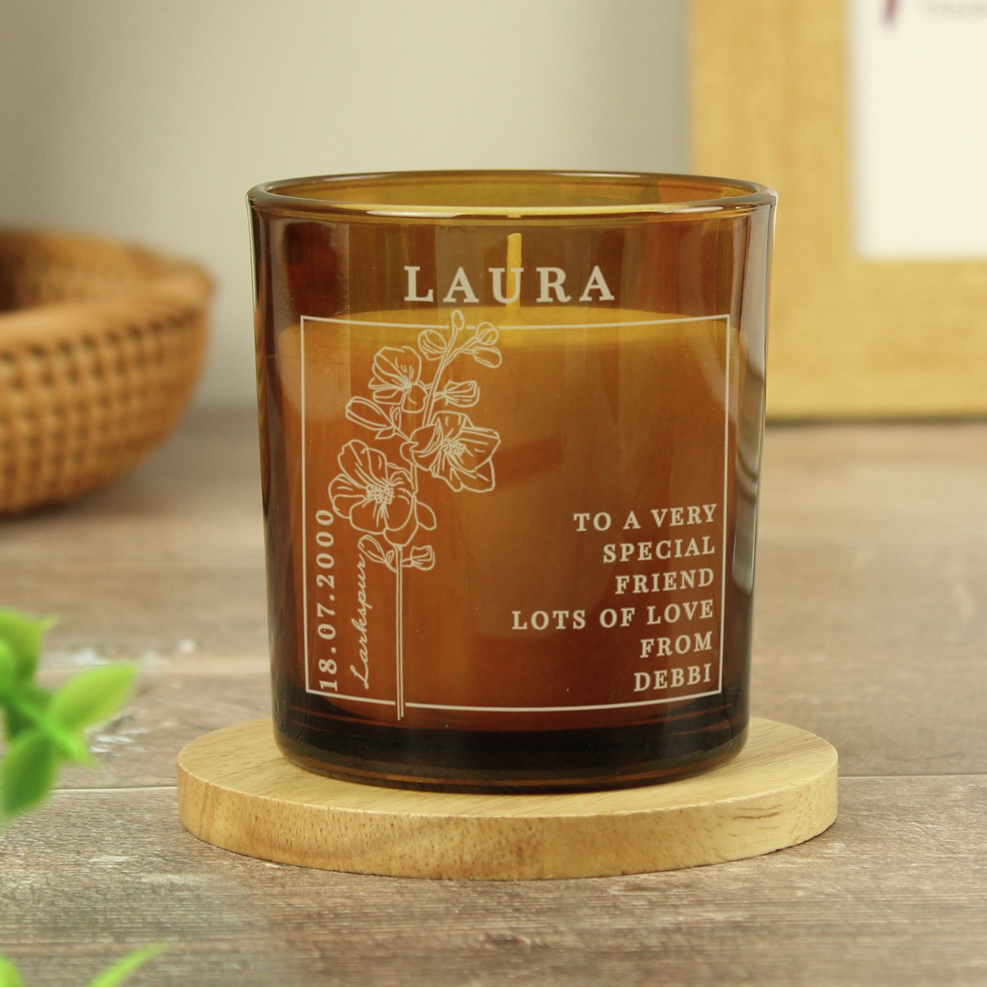 Personalised Message July Birth Flower Candle - Vanilla