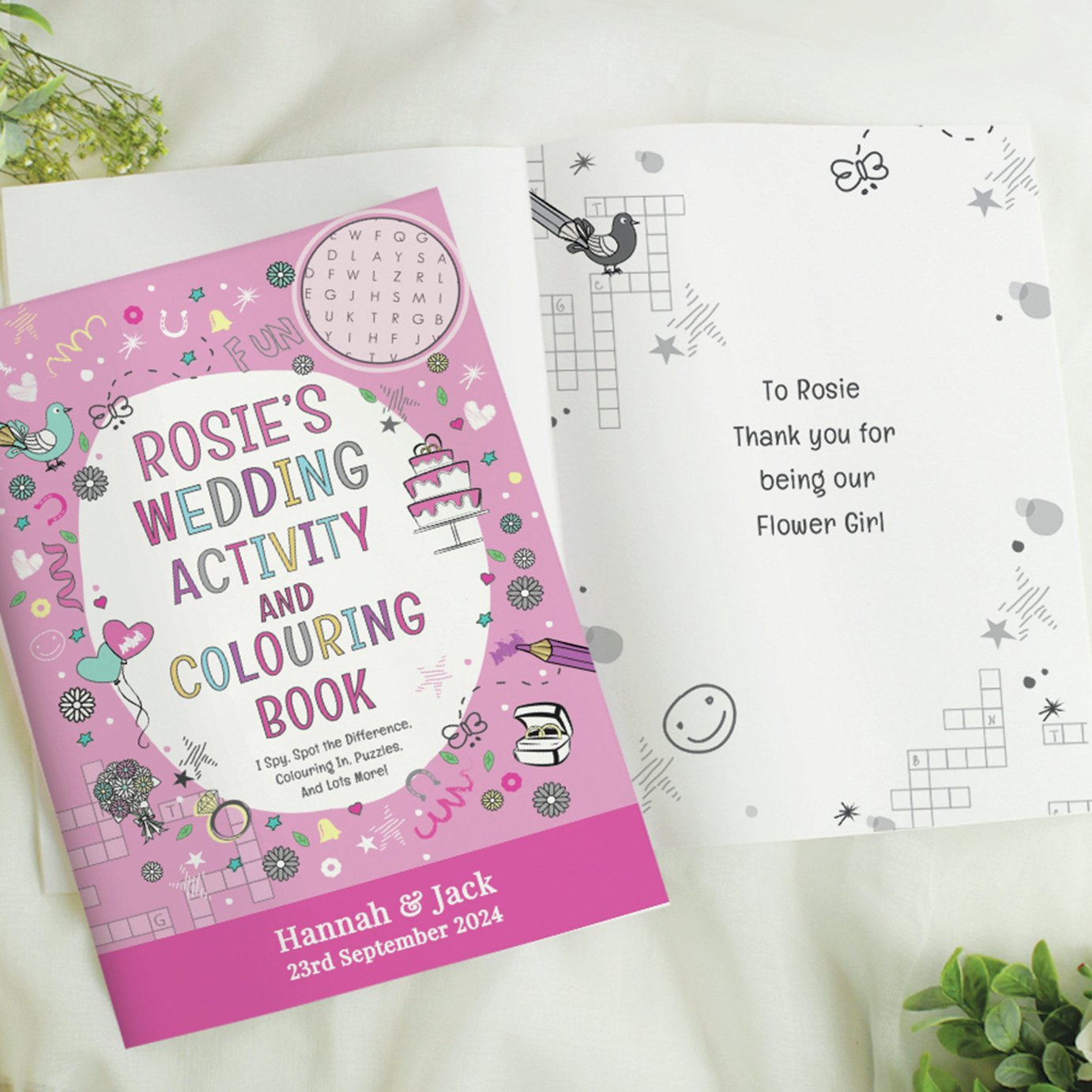 Personalised Message Pink Wedding Activity Book