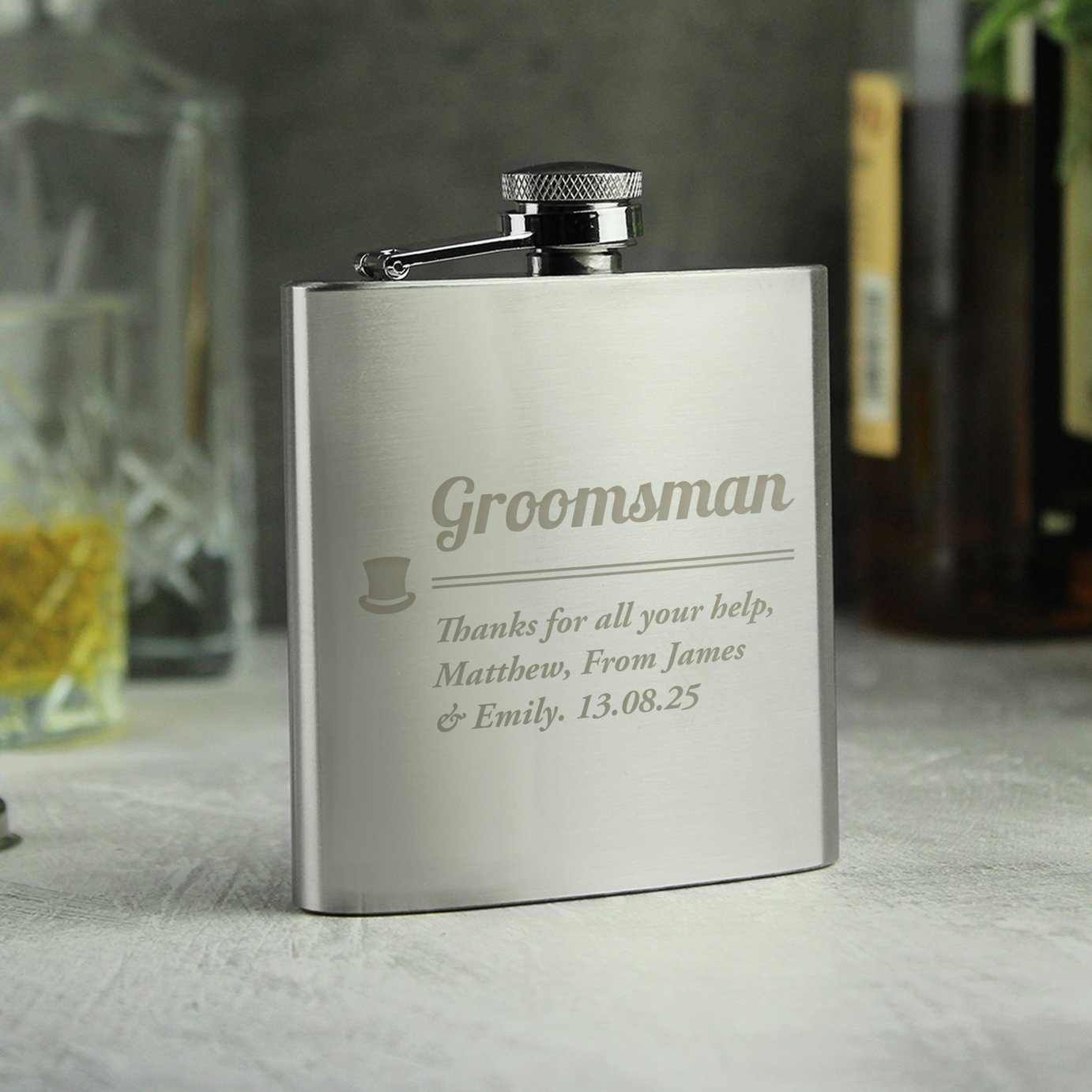 Personalised Message Groomsman Hip Flask - 170ml