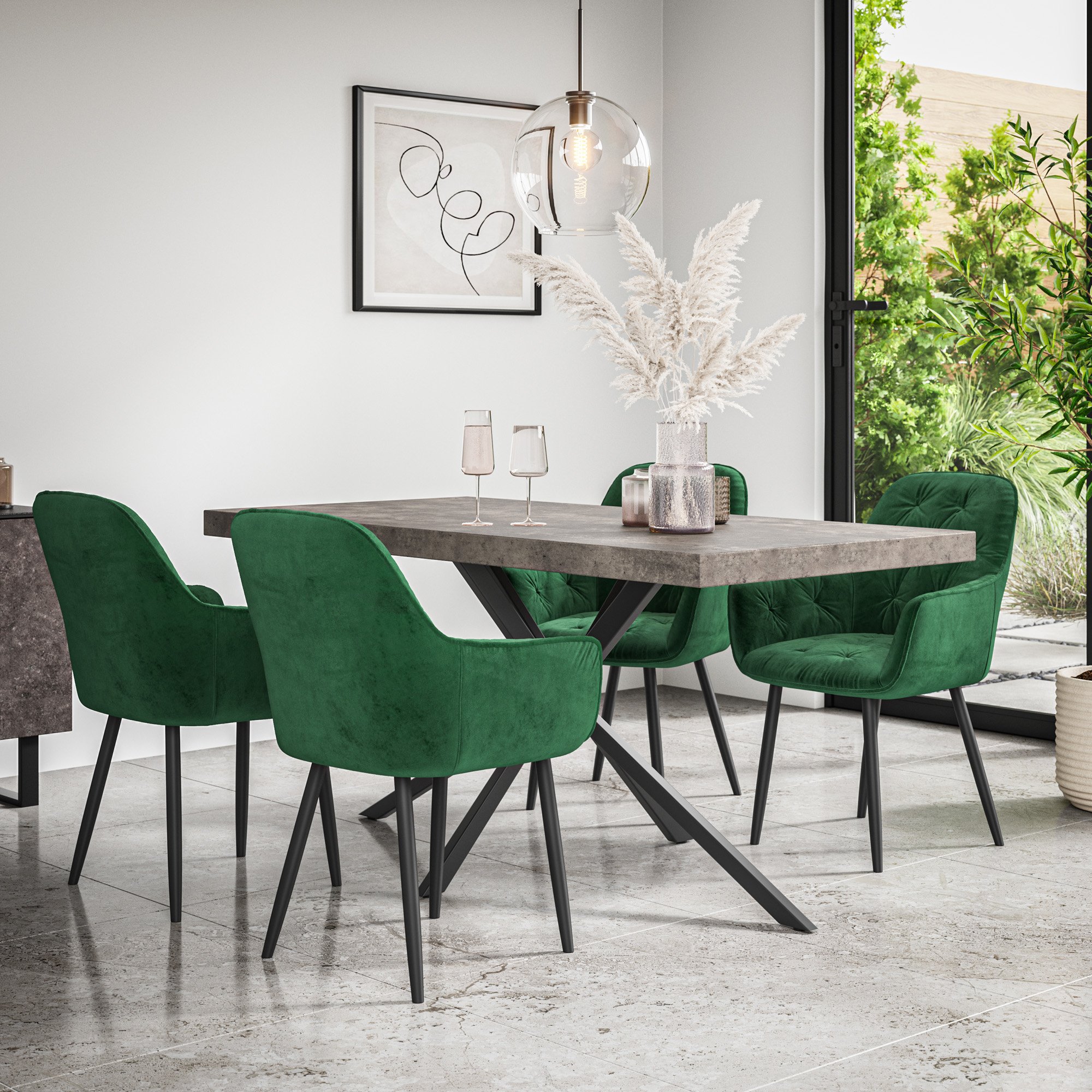 Furniture Online Donni Anika Concrete Effect Dining Table & 4 Green Chairs