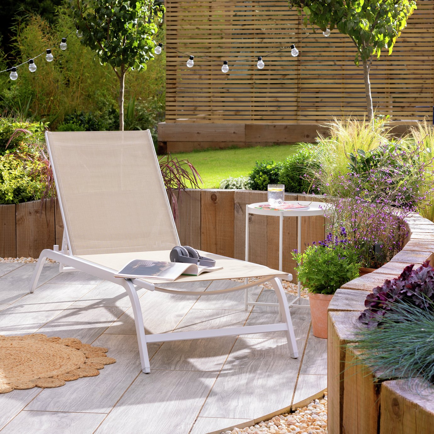 Argos Home Avila Metal Sun Lounger - Beige 