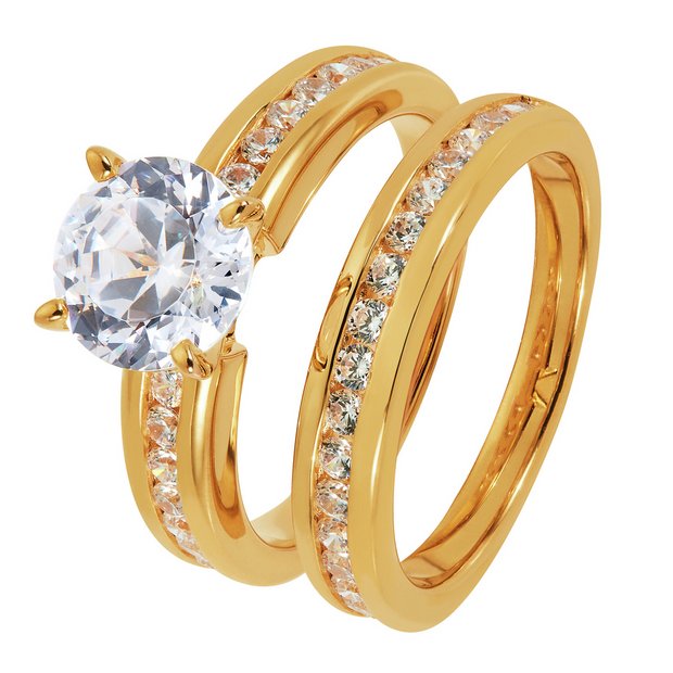 Buy Revere 9ct Gold Plated Cubic Zirconia Bridal Ring Set T Argos