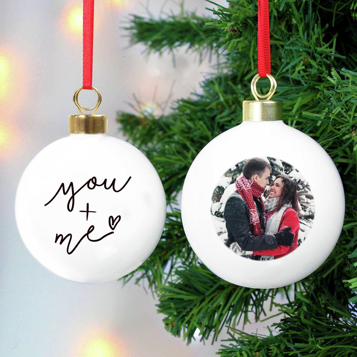 Personalised Message  Me & You Photo Christmas Bauble