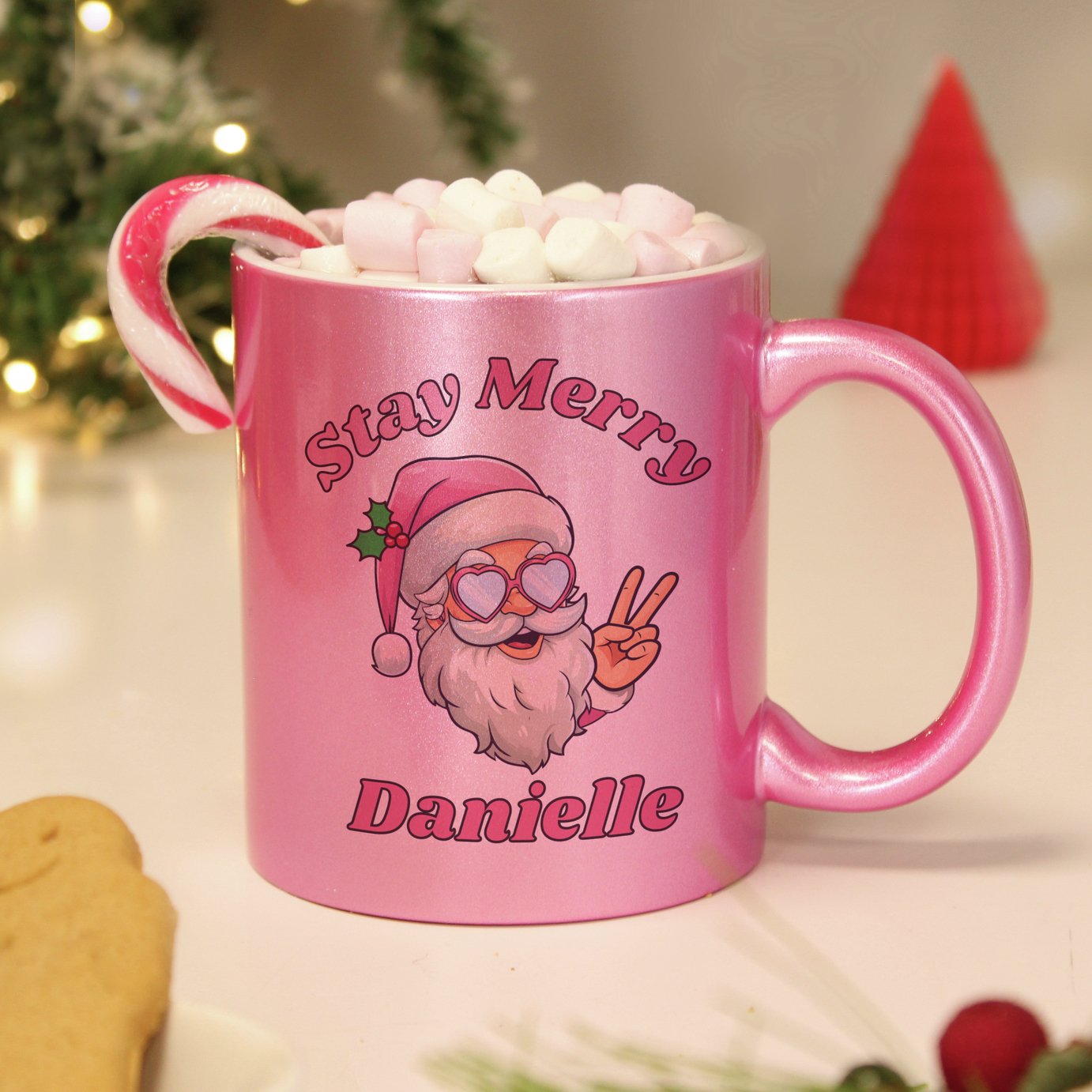 Personalised Message Stay Merry Santa Mug - Pink
