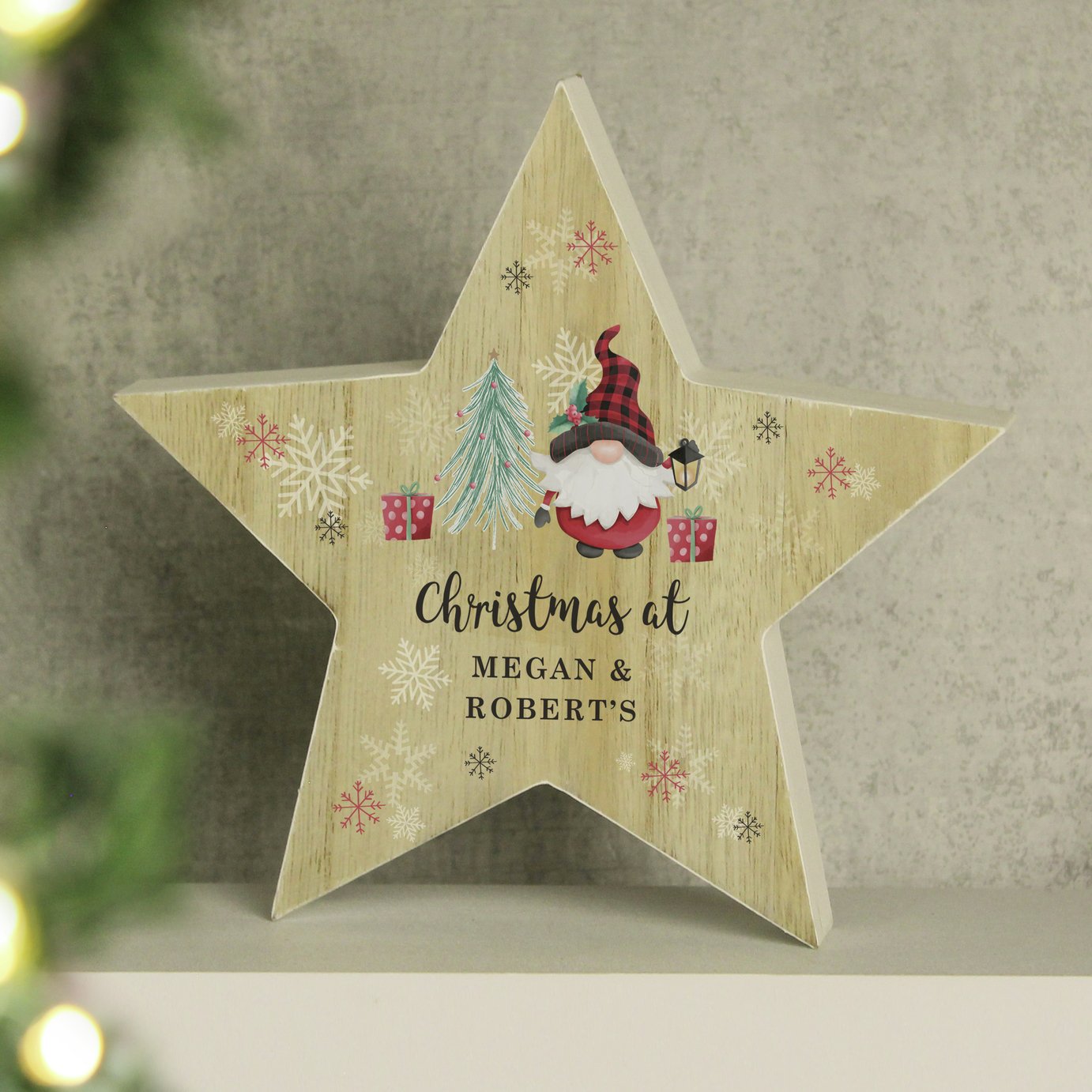 Personalised Message Wooden Gonk Star Christmas Ornament