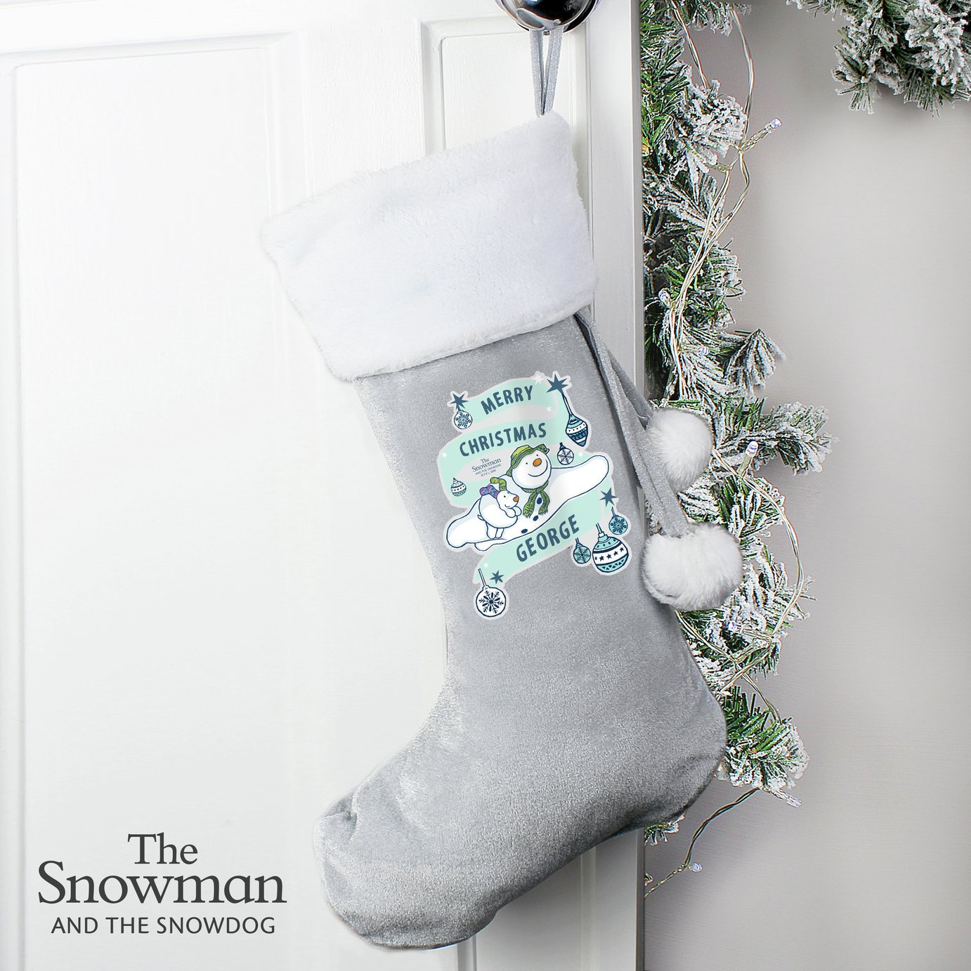 Personalised Message Snowman And Snowdog Christmas Stocking