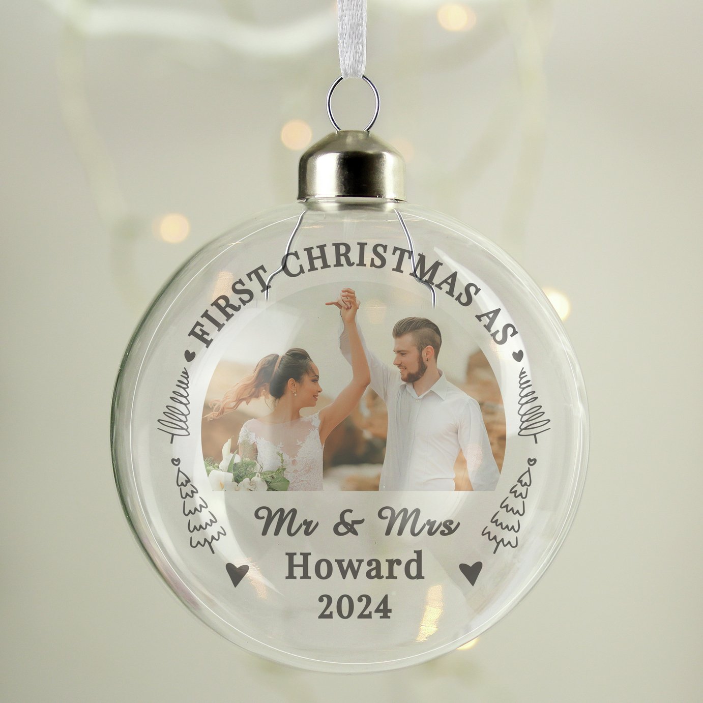 Personalised Message Glass First Married Christmas Bauble