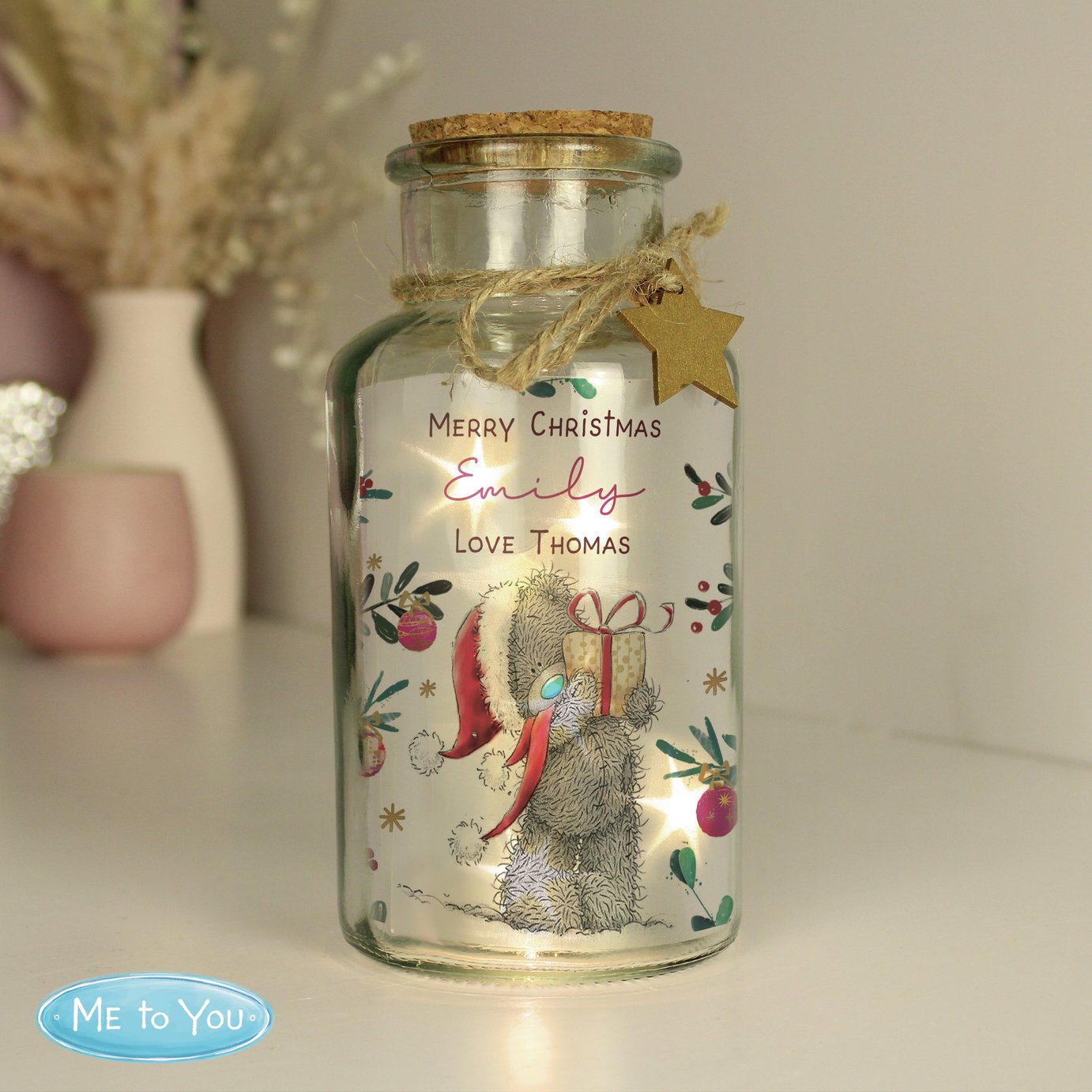 Personalised Message Me To You Tatty Teddy LED Glass Jar