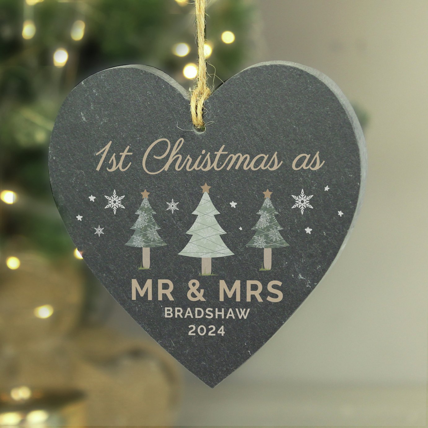 Personalised Message Heart Shaped Christmas Tree Slate