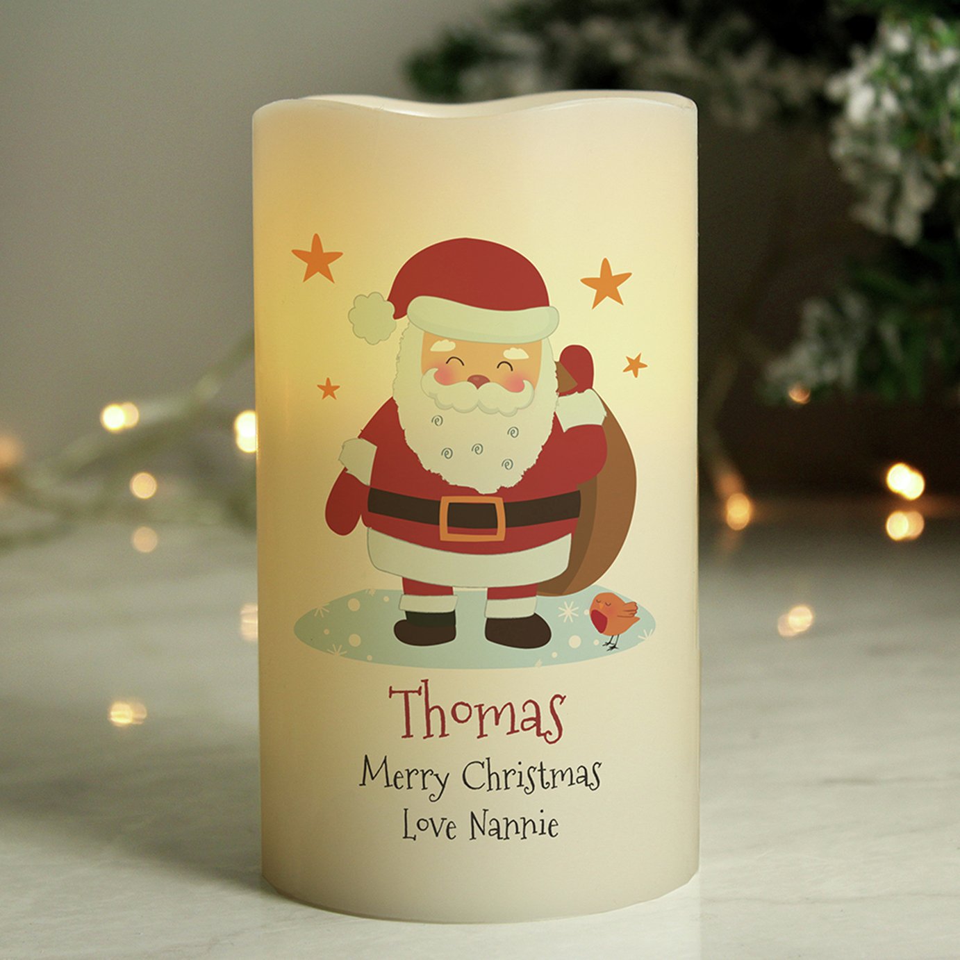 Personalised Message Christmas Santa LED Candle
