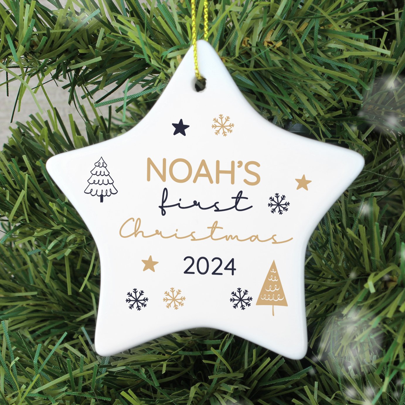 Personalised Message Star First Christmas Tree Decoration